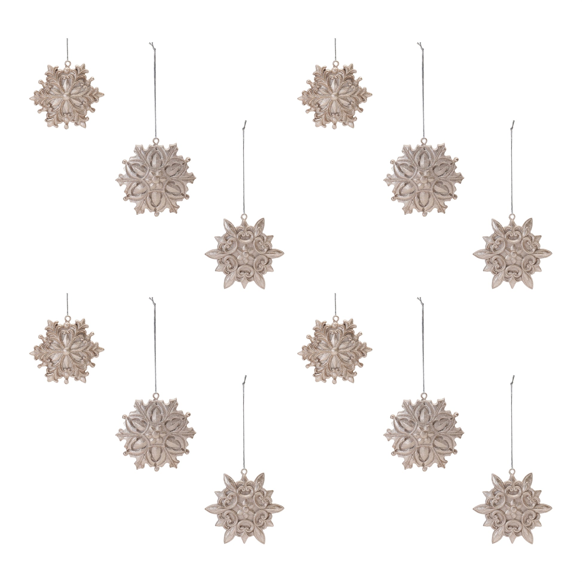 Ornate Champagne Snowflake Ornament (Set of 12)