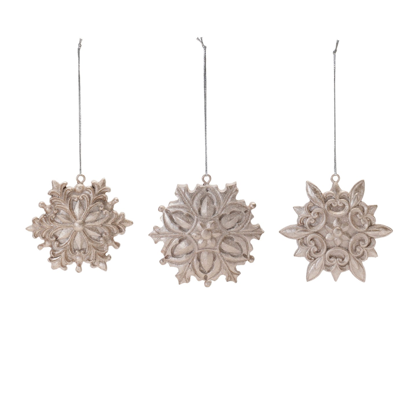 Ornate Champagne Snowflake Ornament (Set of 12)