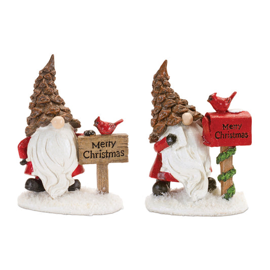 Pinecone Santa Gnome with Cardinal Bird (Set of 2)