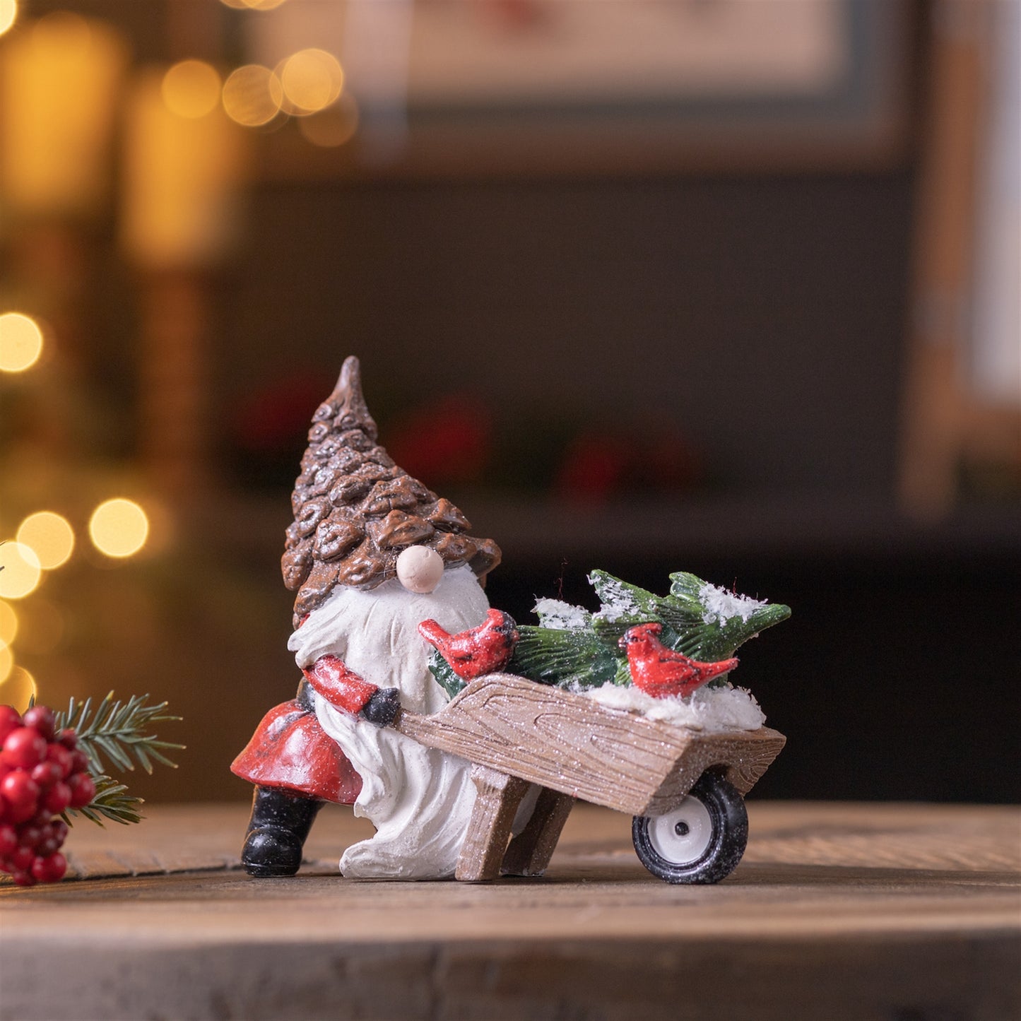 Pinecone Santa Gnome with Wheelbarrow (Set of 4)