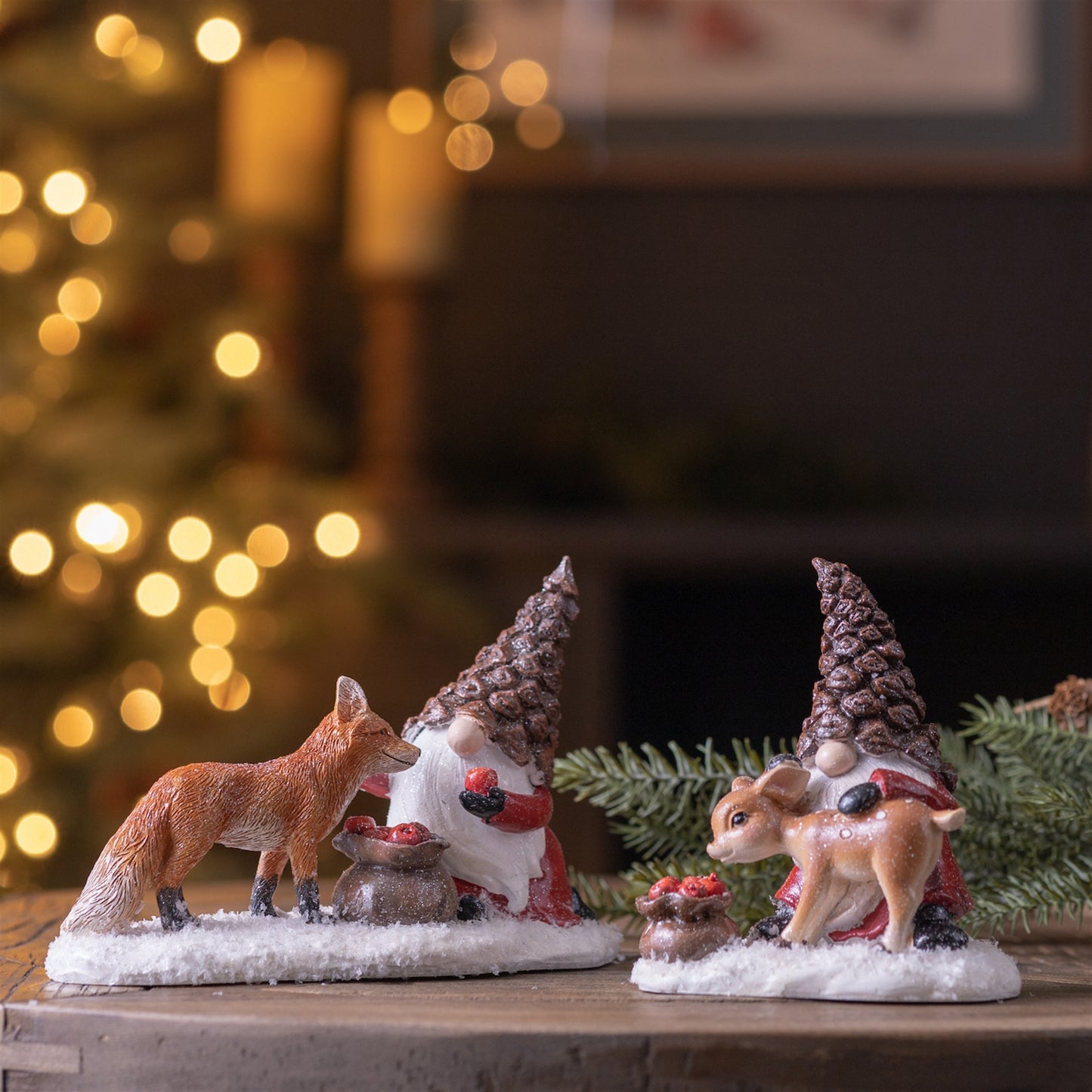 Pinecone Santa Gnome with Woodland Animals (Set of 4)