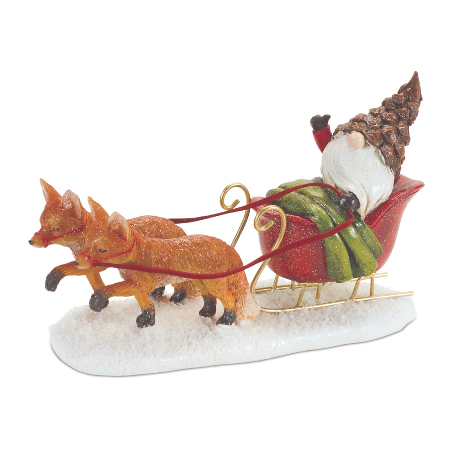 Pinecone Santa Gnome with Fox Sleigh (Set of 2)