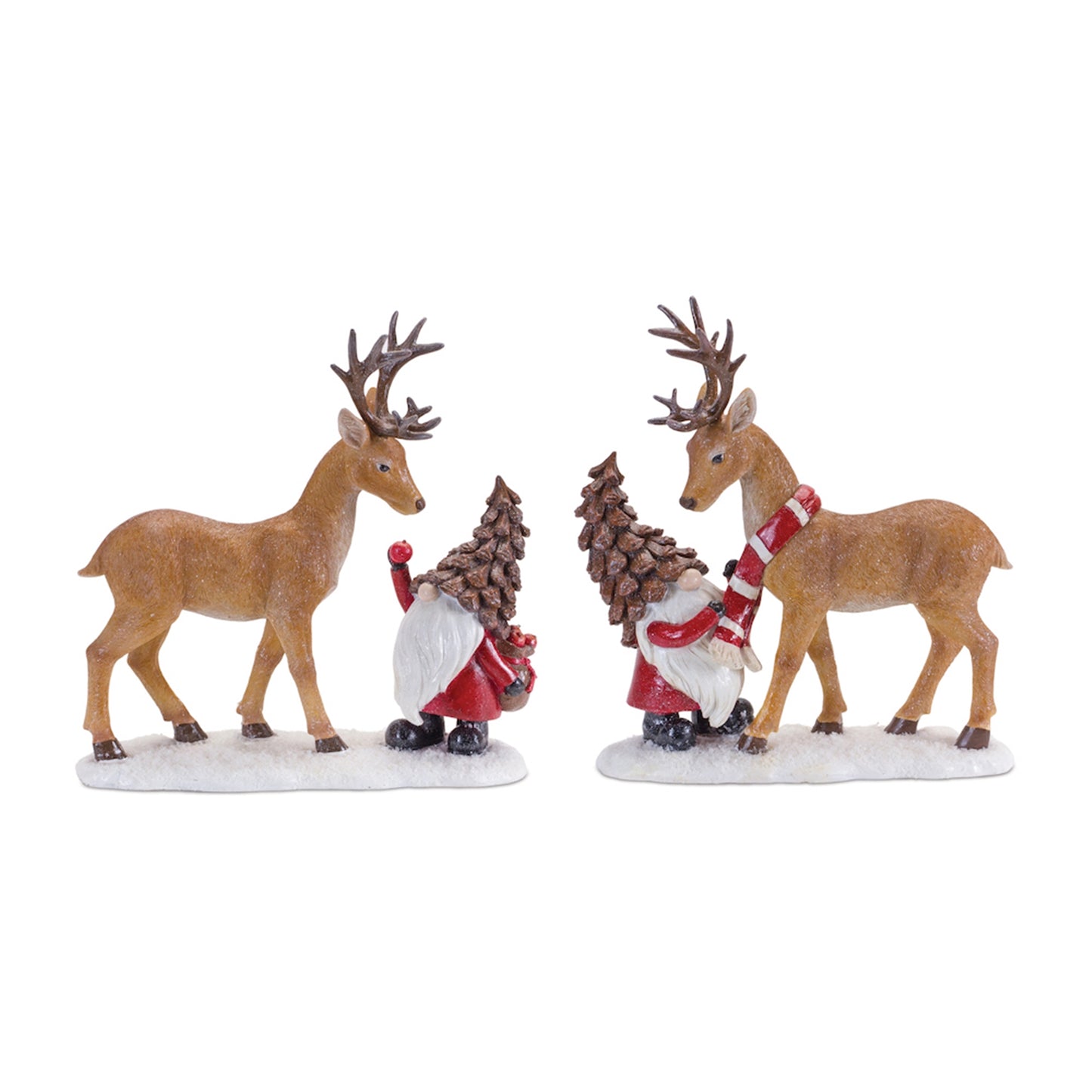 Pinecone Santa Gnome with Deer Figurine (Set of 2)