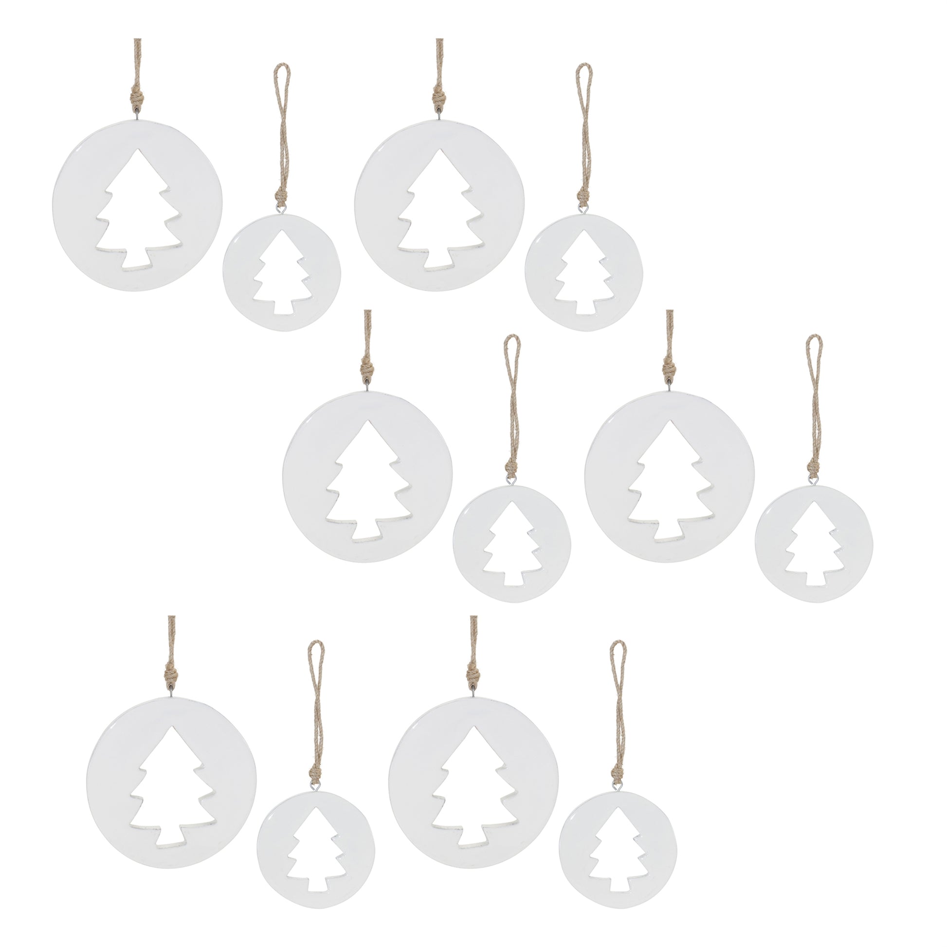 White Wood Pine Tree Cut-Out Ornament (Set of 12)