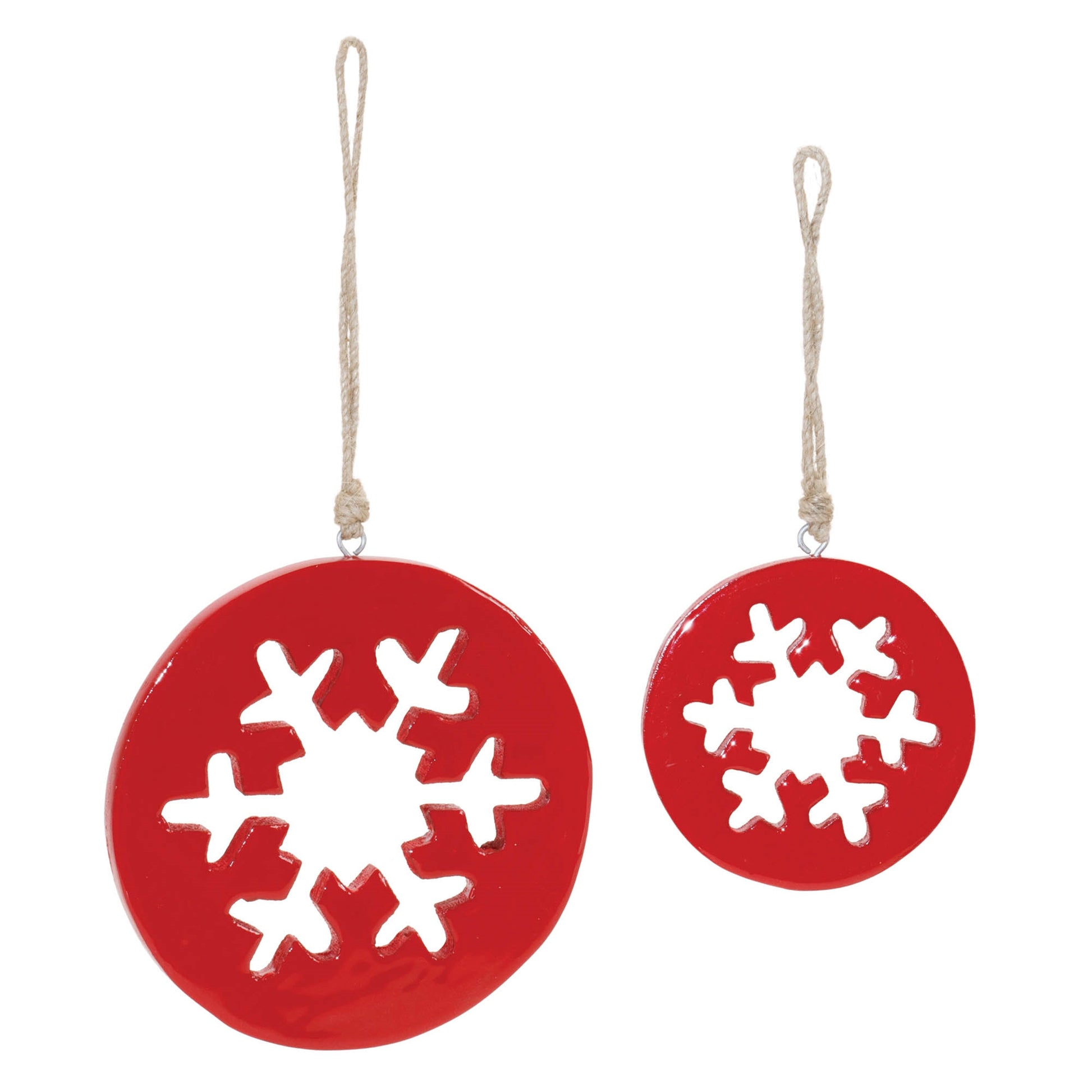 Red Wood Snowflake Cut-Out Ornament (Set of 12)
