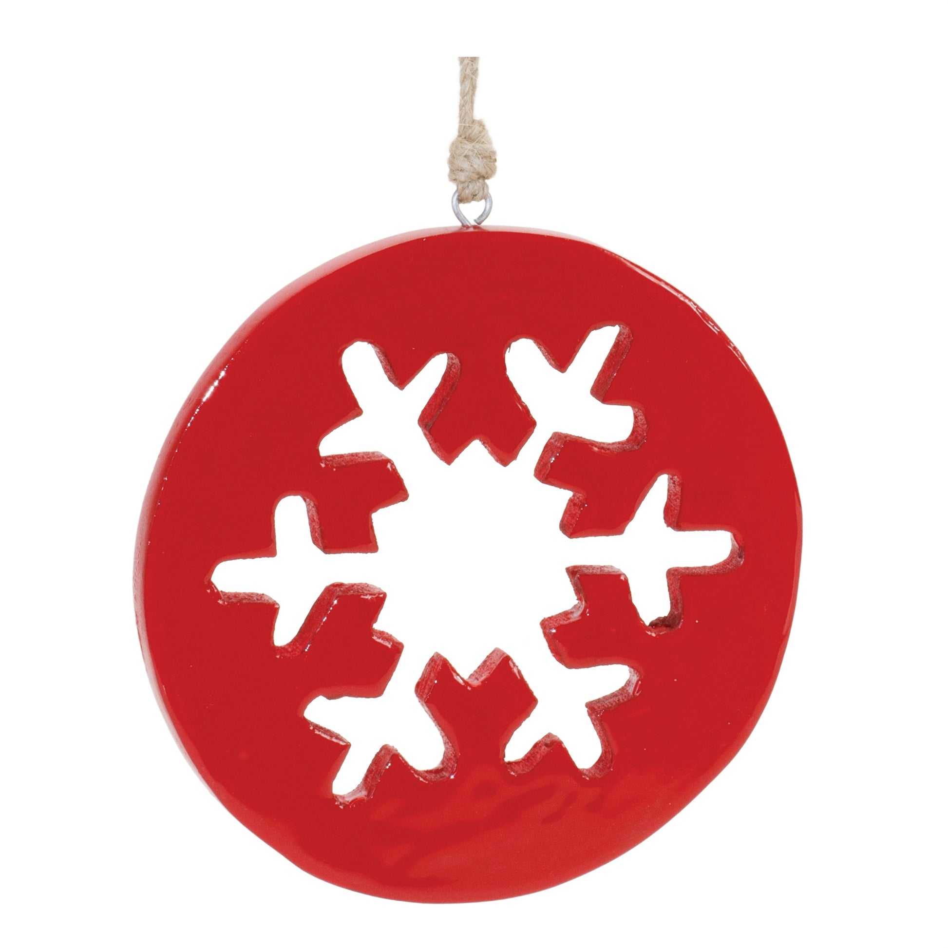 Red Wood Snowflake Cut-Out Ornament (Set of 12)