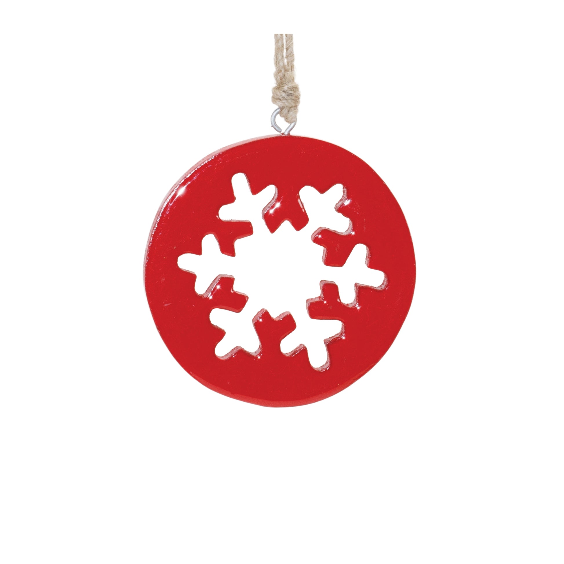 Red Wood Snowflake Cut-Out Ornament (Set of 12)