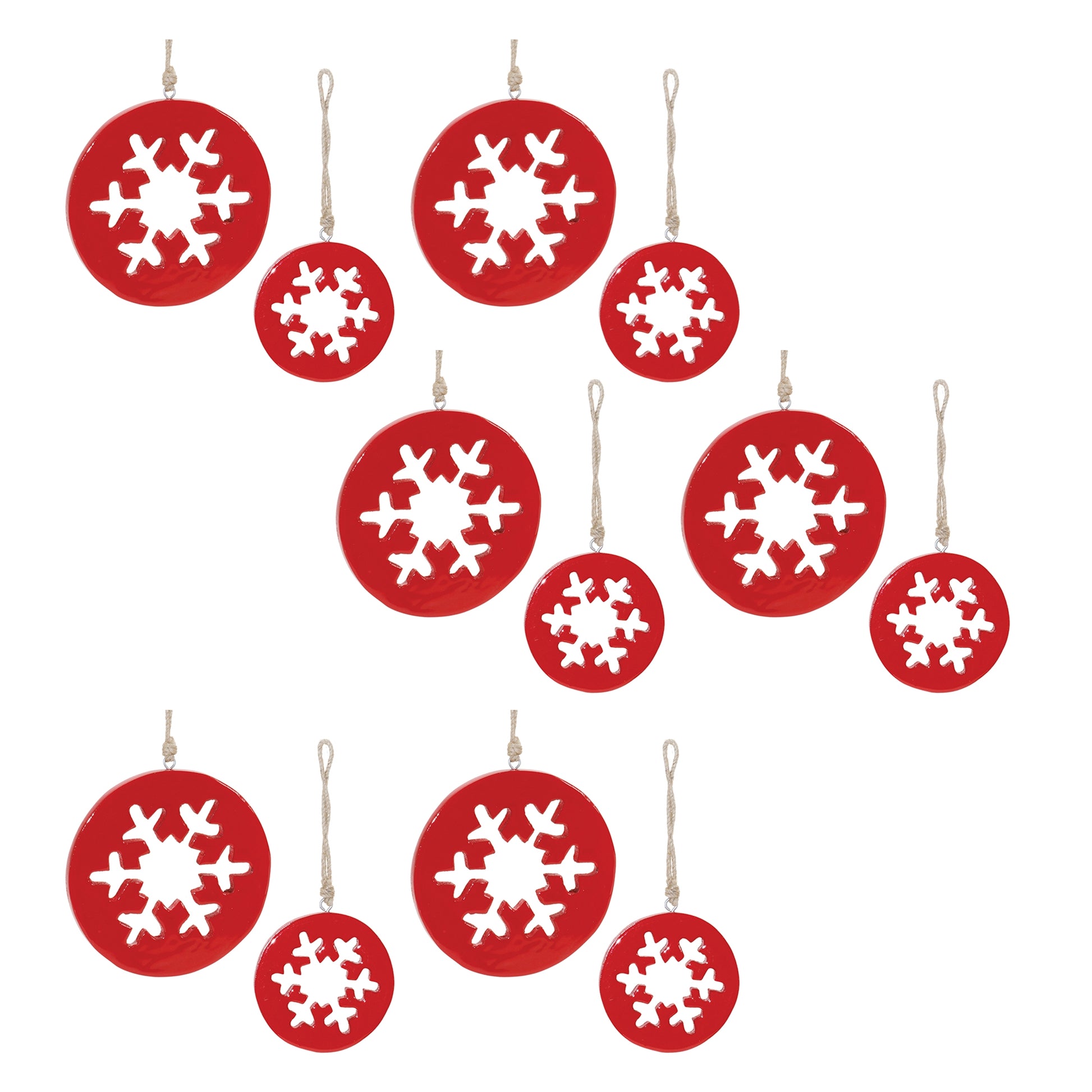 Red Wood Snowflake Cut-Out Ornament (Set of 12)