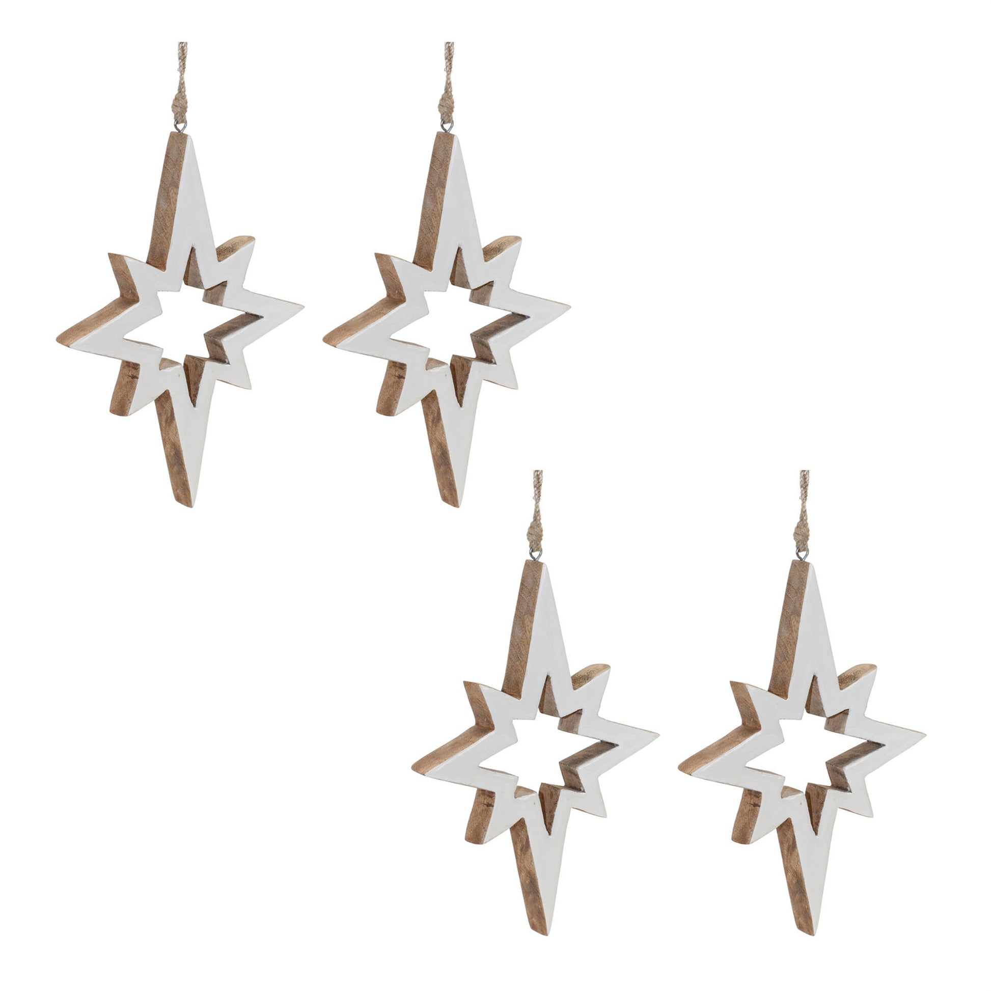 Wood Star Cut-Out Ornament (Set of 4)