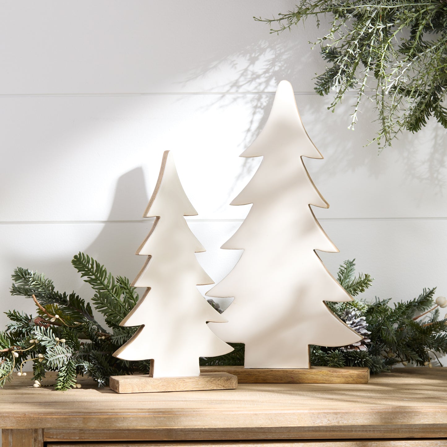 Pine Tree on Natural Wood Base (Set of 2)