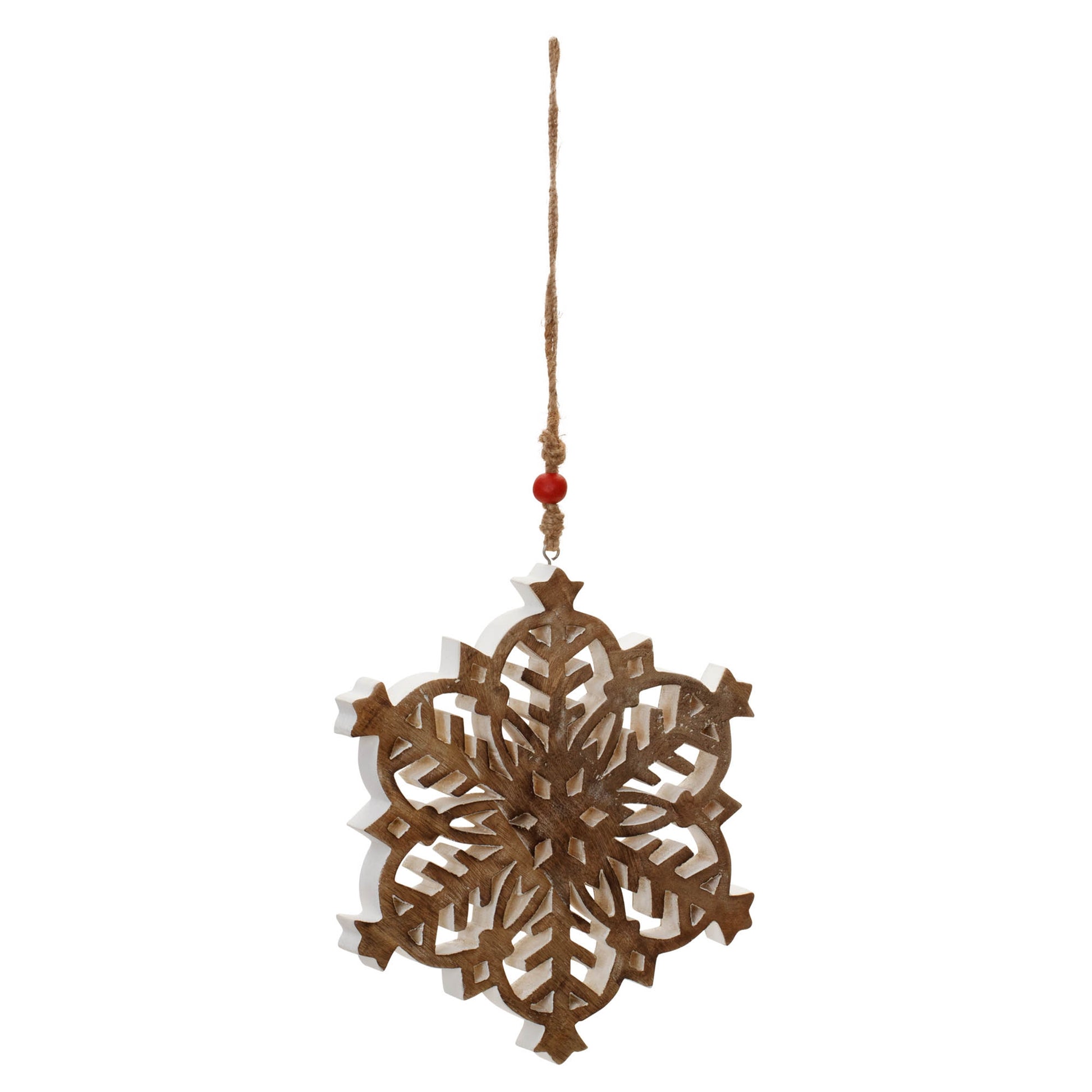 Mango Wood Snowflake Cut-Out Ornament (Set of 4)