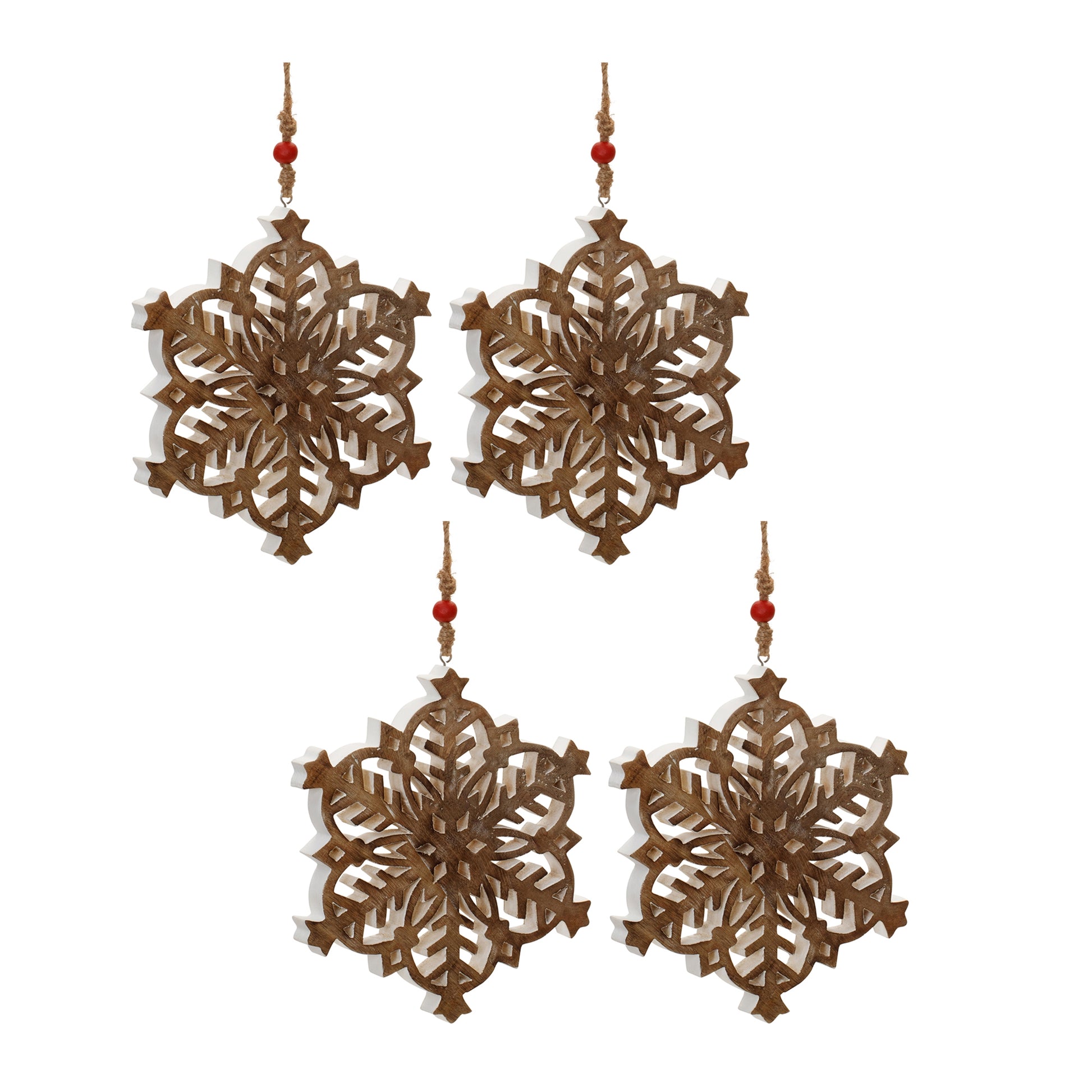 Mango Wood Snowflake Cut-Out Ornament (Set of 4)