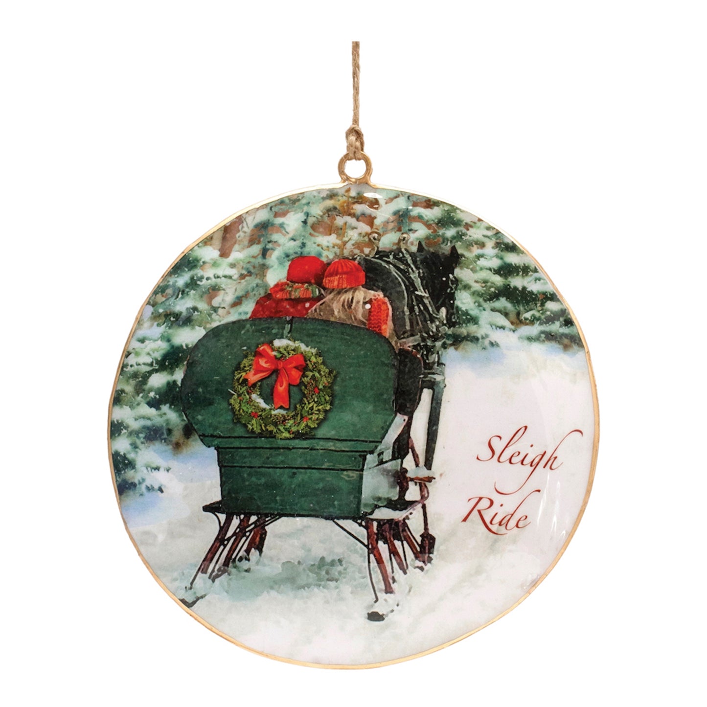 Sleigh Ride Disc Ornament (Set of 6) 6"H Iron