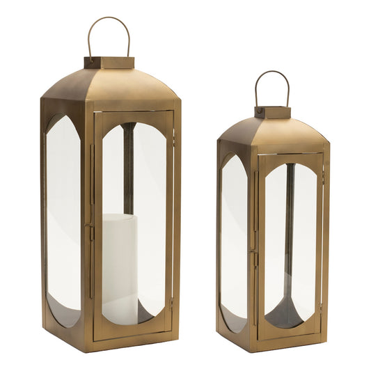 Lantern (Set of 2) 17"H, 21"H Metal/Glass