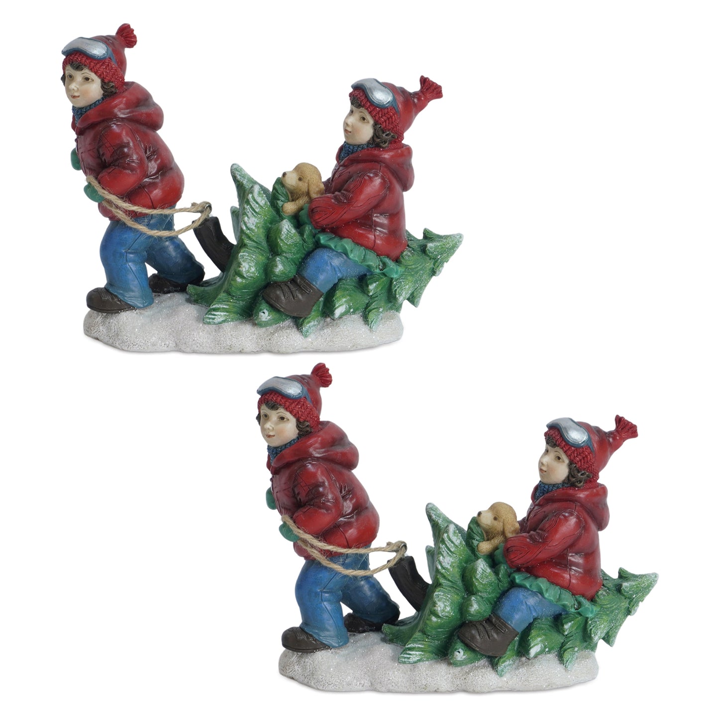 Holiday Children With Tree and Dog Figurine (Set of 2)