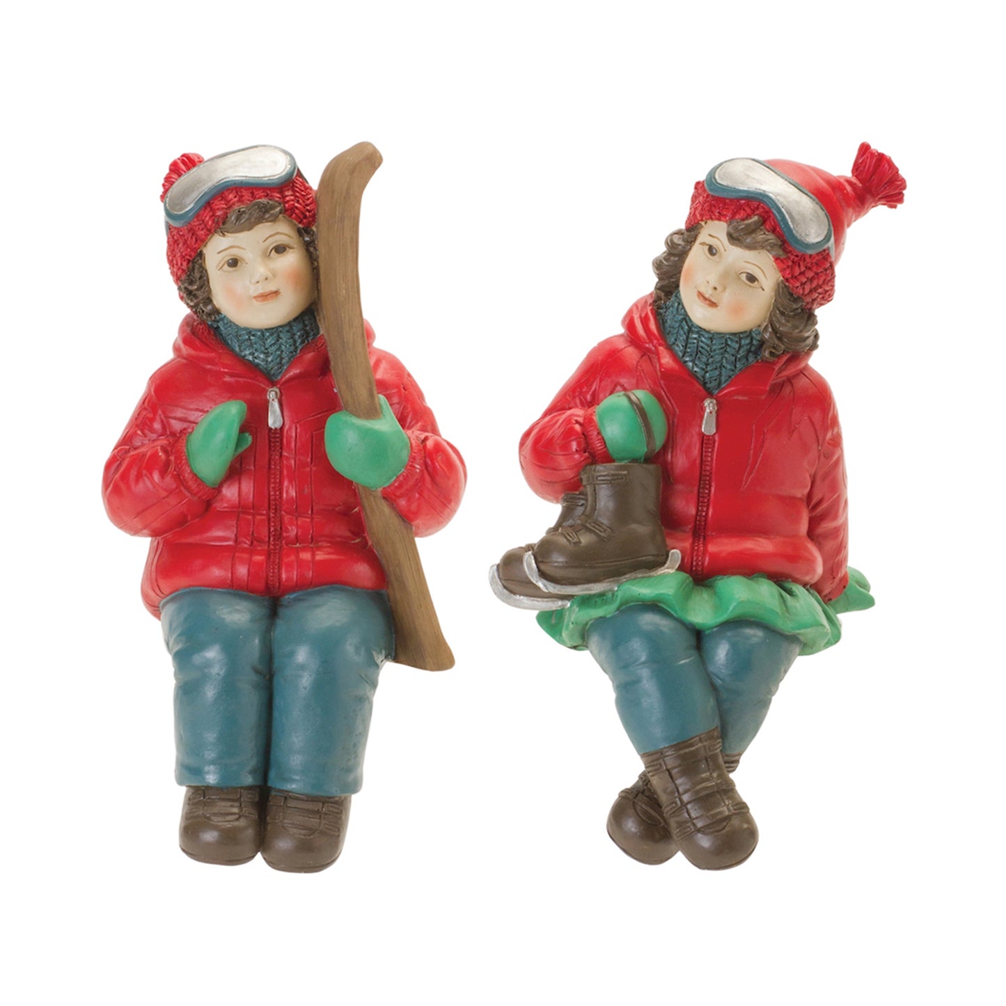 Kids w/Skis & Skates (Set of 4) 5"H Resin