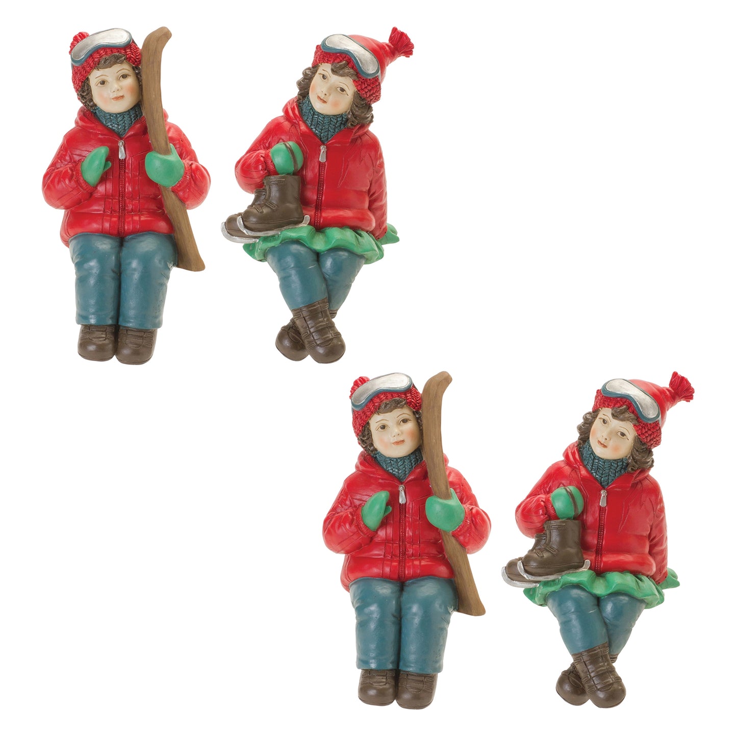 Holiday Children Shelf Sitter with Skis and Skates (Set of 4)