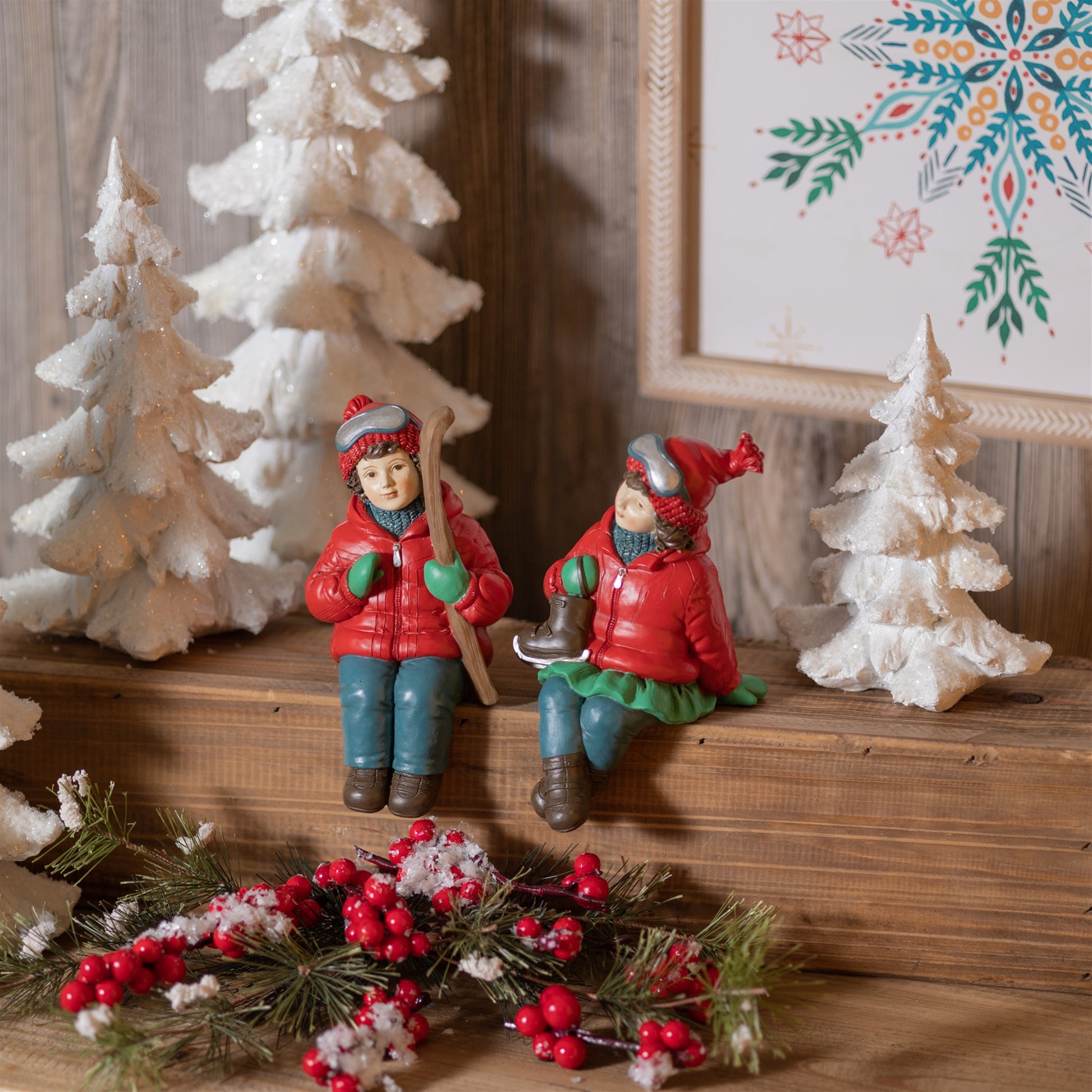 Holiday Children Shelf Sitter with Skis and Skates (Set of 4)