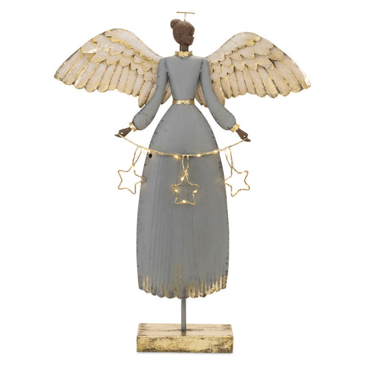 Metal Angel Sculpture with Lighted Accent 21"H