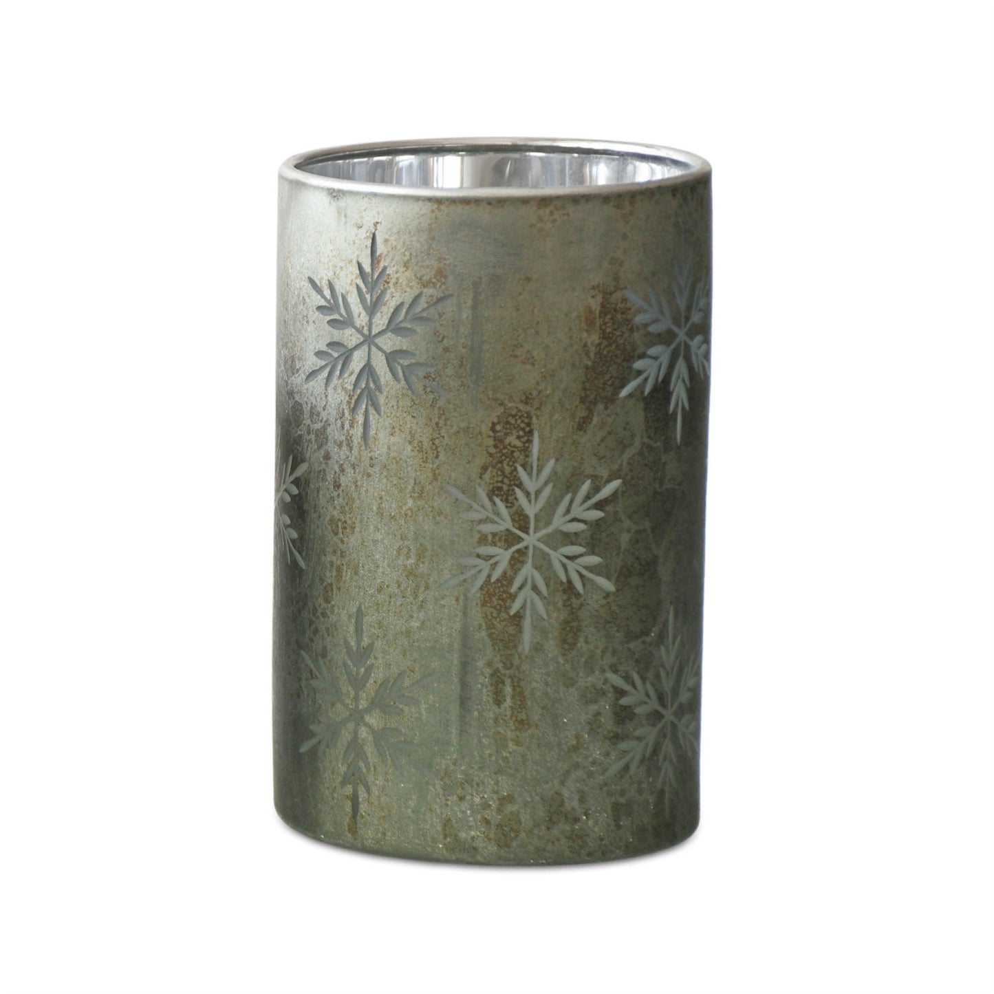 Etched Snowflake Mecury Glass Candle Holder (Set of 2)