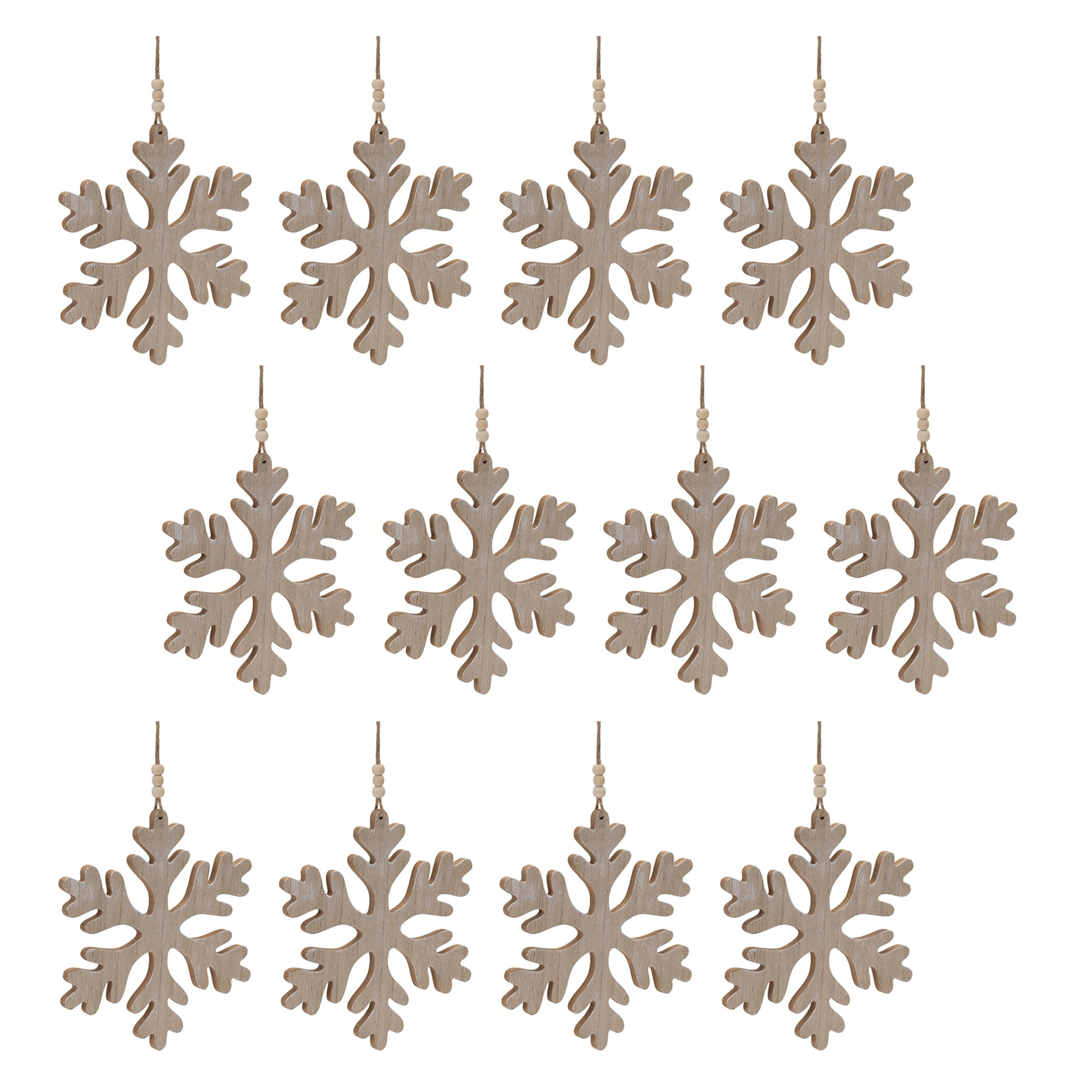 Traditional Wood Snowflake Ornament (Set of 12)