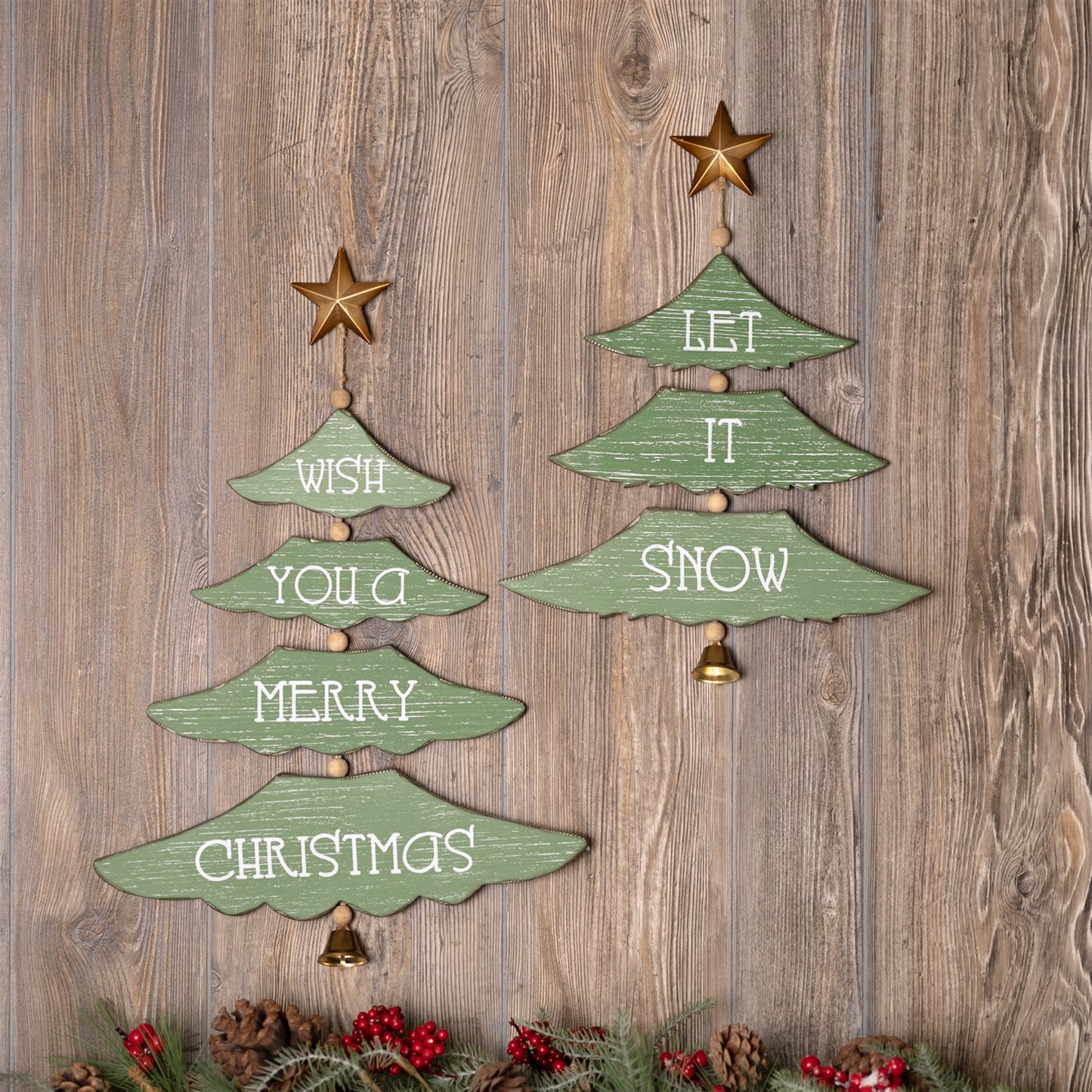 Christmas Pine Tree Wall Sign (Set of 2)