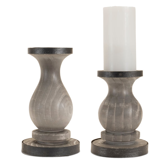 Candle Holder (Set of 2) 7.5"H, 9"H Wood