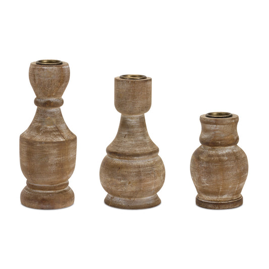 Candle Holder (Set of 3) 4.25"H, 6"H, 6.75"H Wood