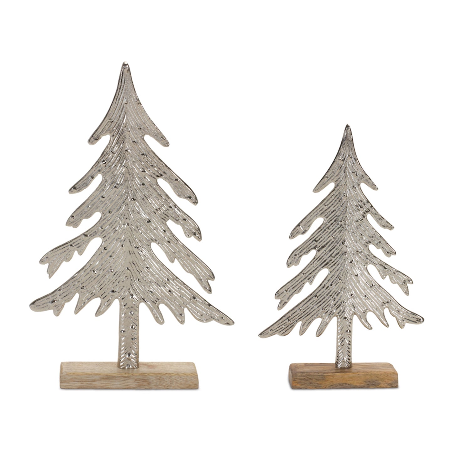 Tree on Base (Set of 2) 11.5"H, 14"H Wood/Aluminum