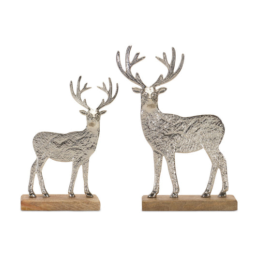 Deer on Base (Set of 2) 8.5"H, 10.5"H Wood/Aluminum