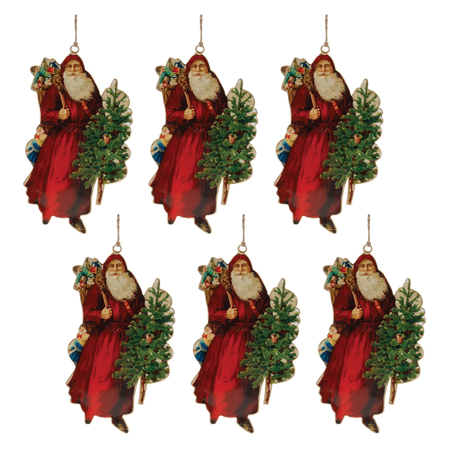 Vintage Metal Santa Ornament (Set of 6)