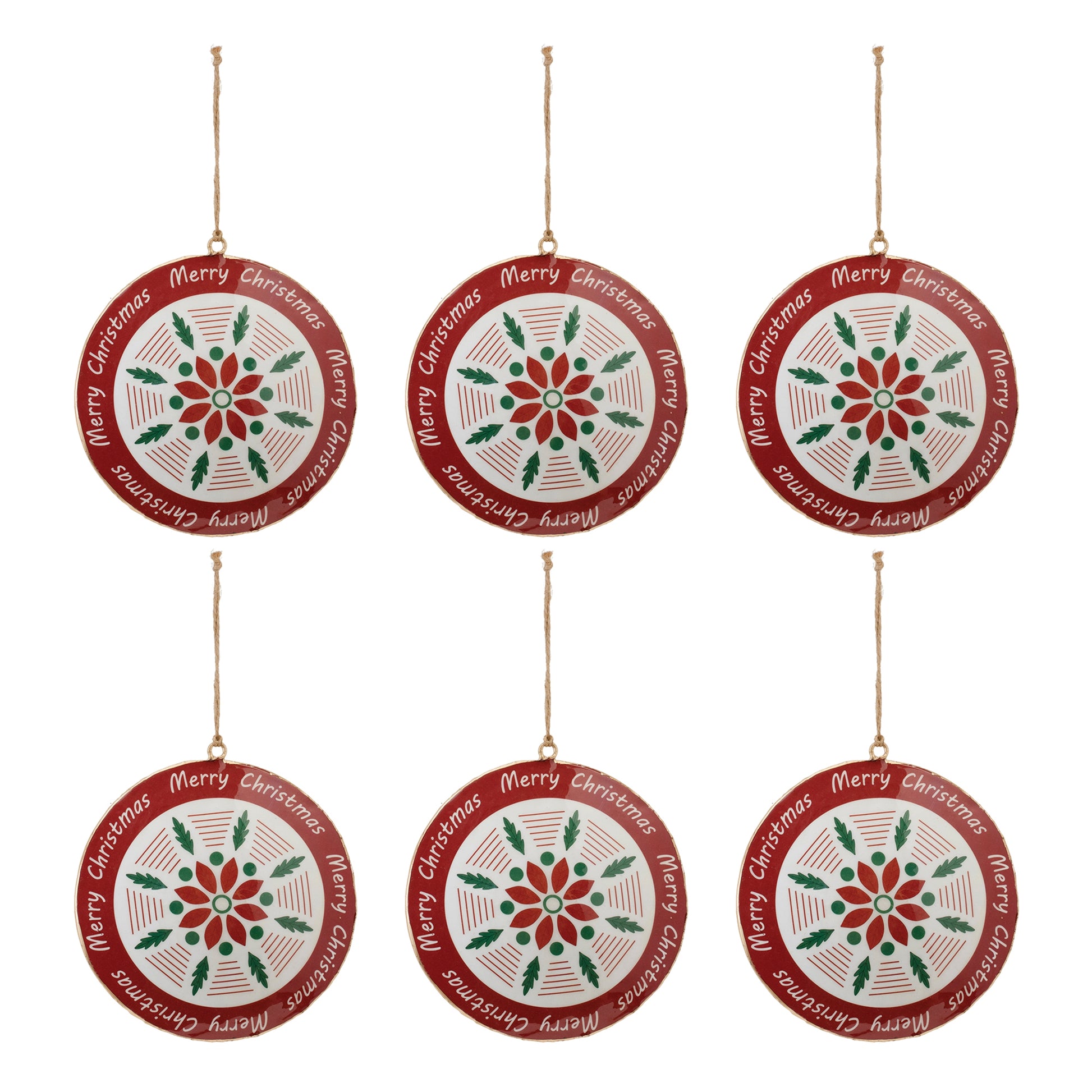 Metal Merry Christmas Snowflake Disc Ornament (Set of 6)