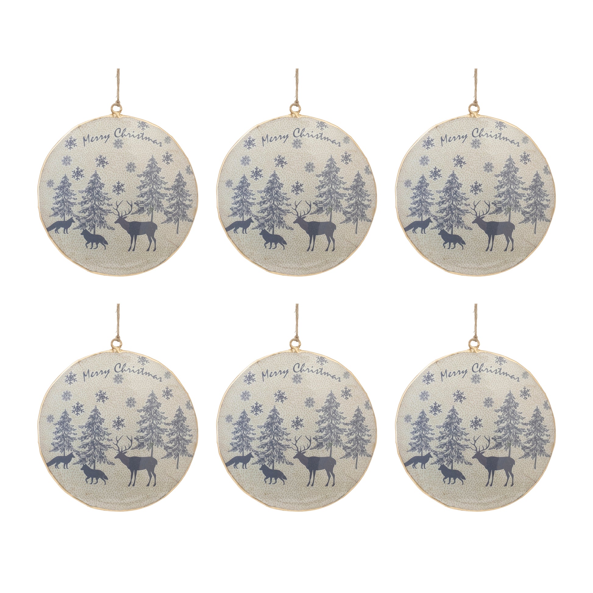 Metal Woodland Animal Merry Christmas Ornament (Set of 6)