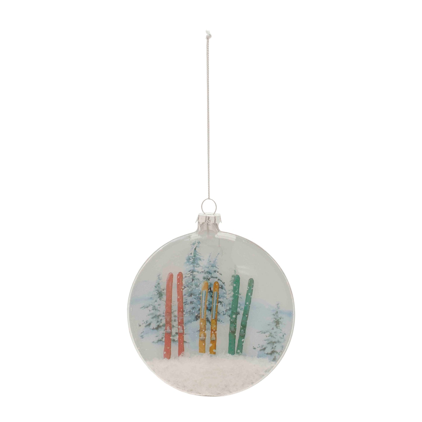 Glass Ski and Snow Disc Ornament (Set of 6)