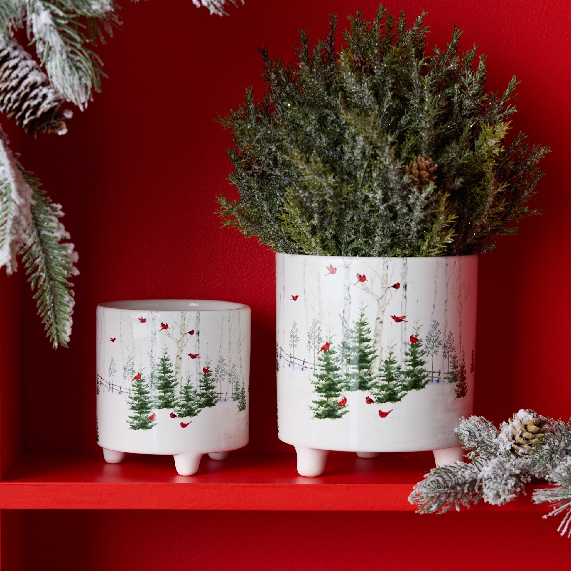 Winter Cardinal Forest Planter (Set of 2)