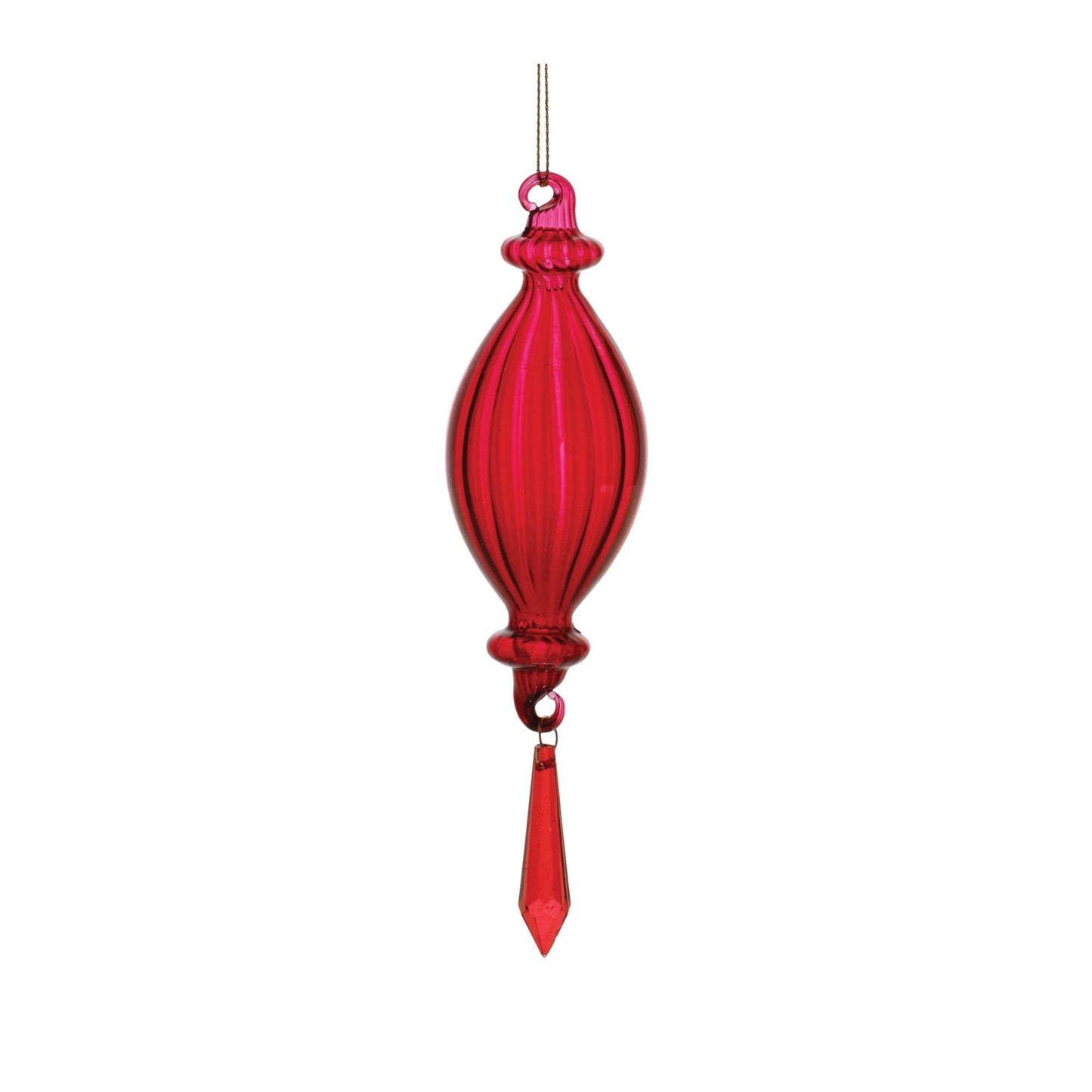 Red Ribbed Glass Drop Ornament with Jewel (Set of 3)
