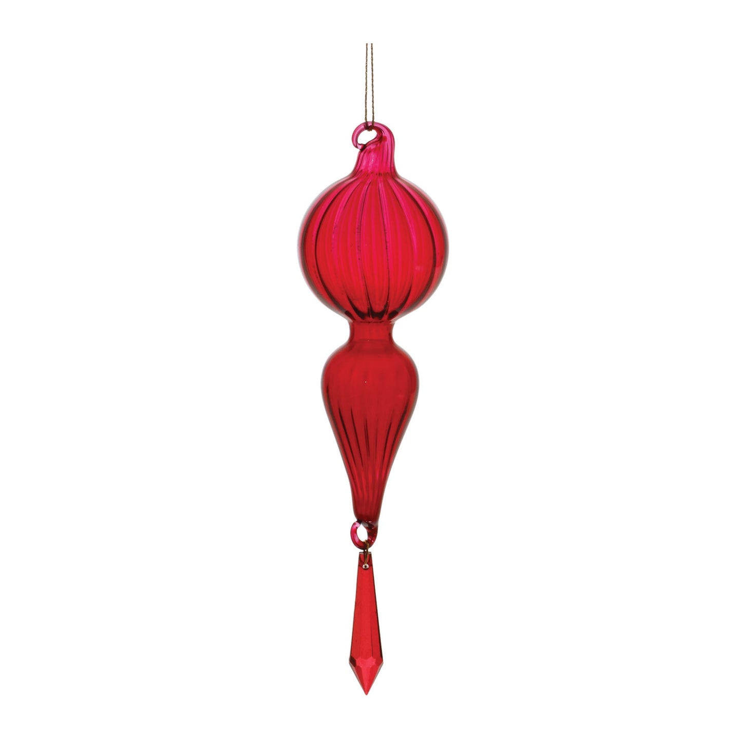 Red Ribbed Glass Drop Ornament with Jewel (Set of 3)