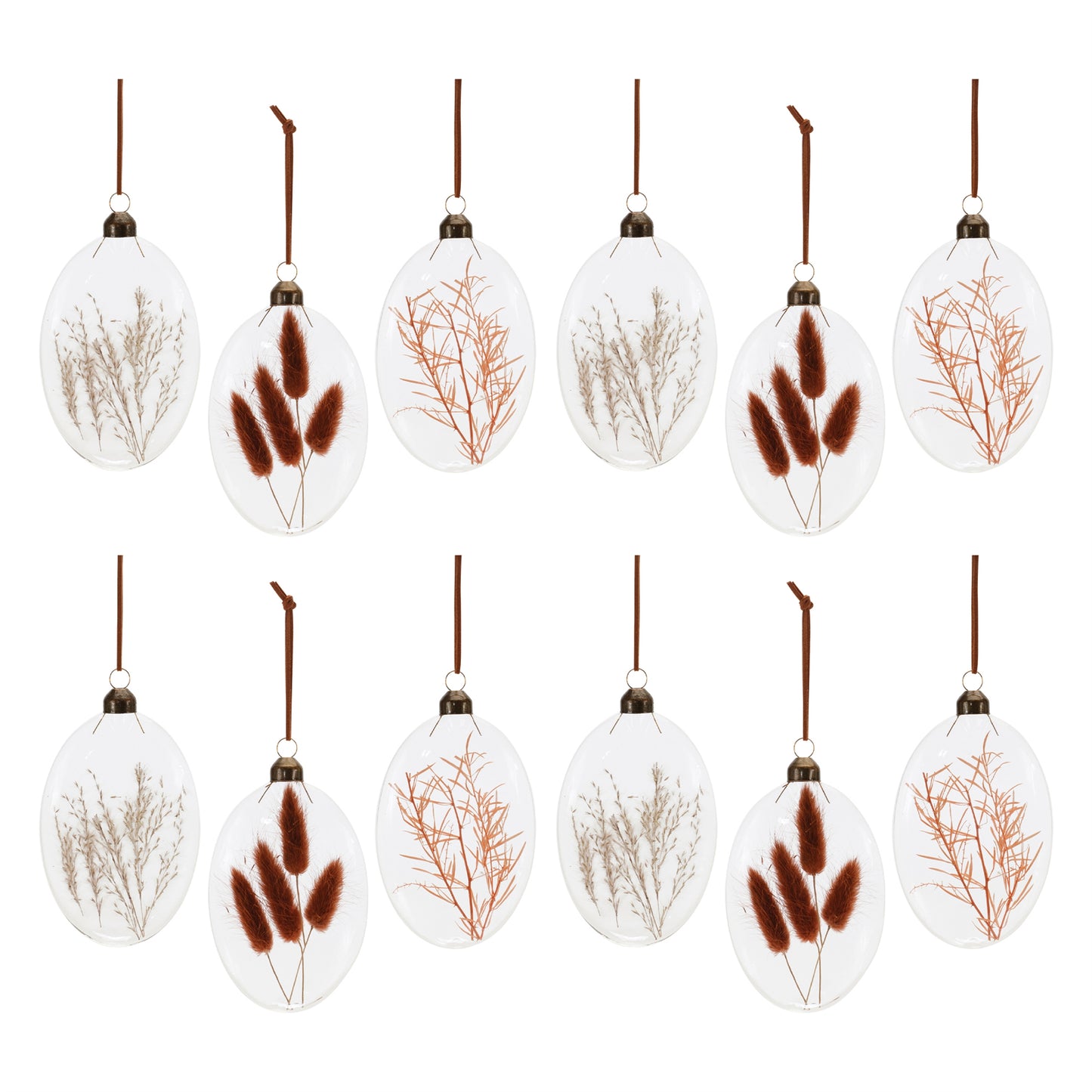 Burgandy Dried Floral Glass Ornament (Set of 12)