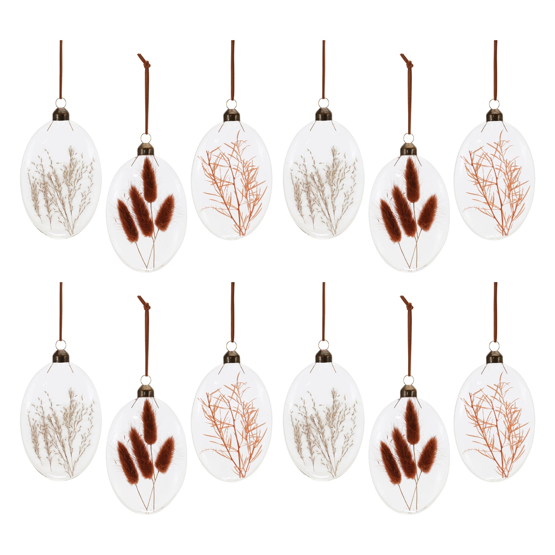 Burgandy Dried Floral Glass Ornament (Set of 12)
