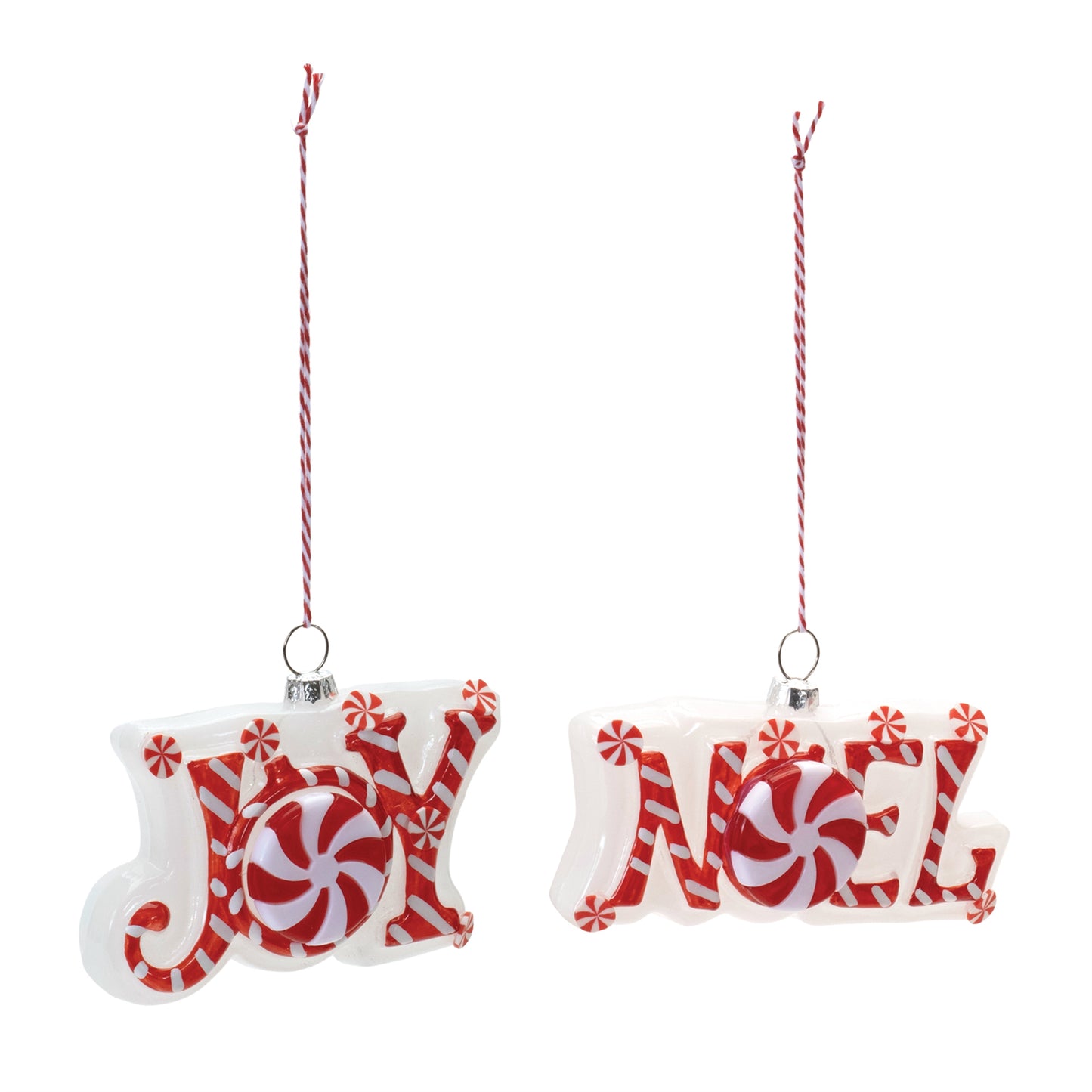 Glass Peppermint Joy and Noel Ornament (Set of 6)