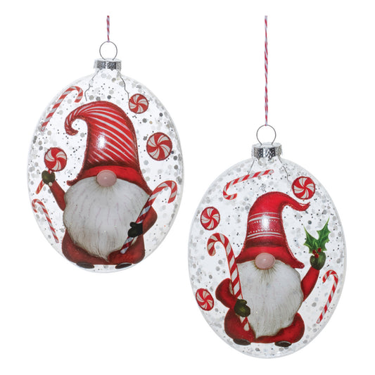 Gnome Disc Ornament (Set of 12) 6"H Glass