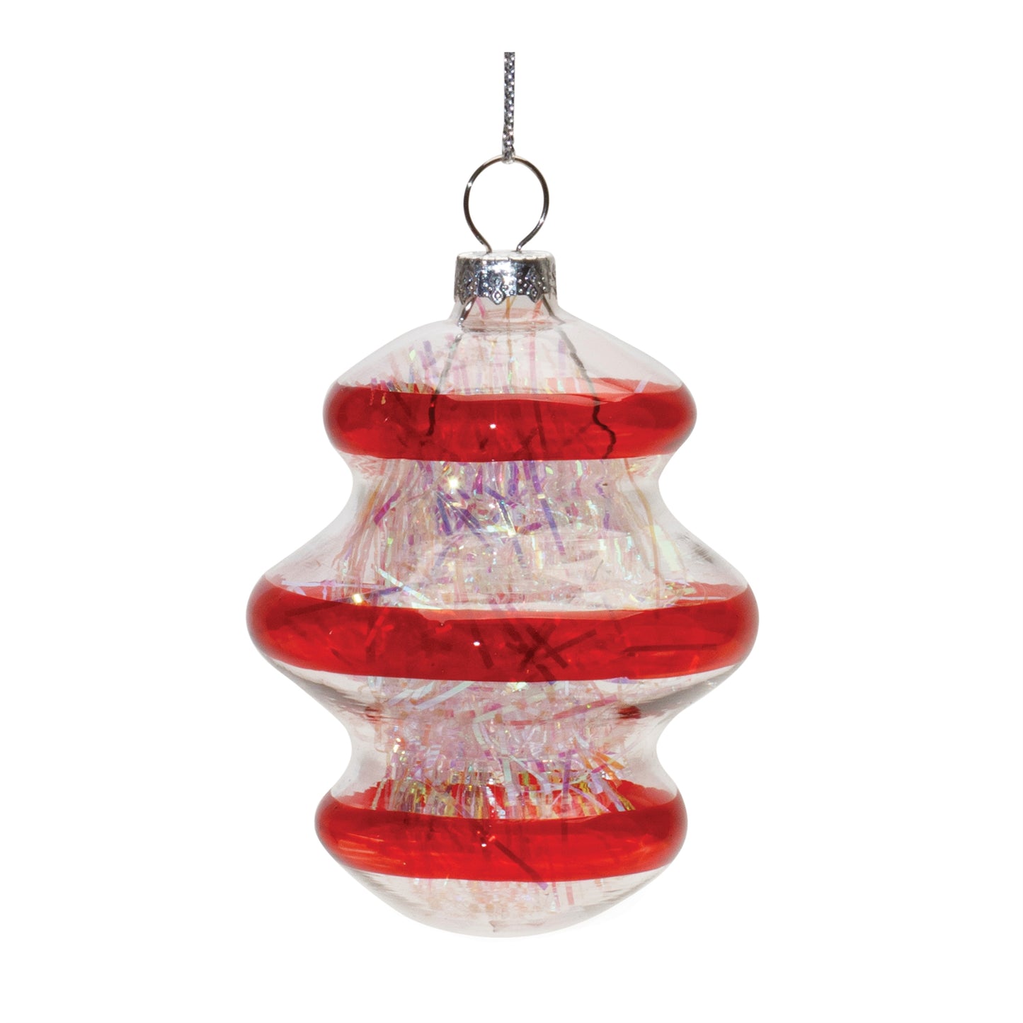 Finial Glass Ornament with Tinsel Filling (Set of 12)