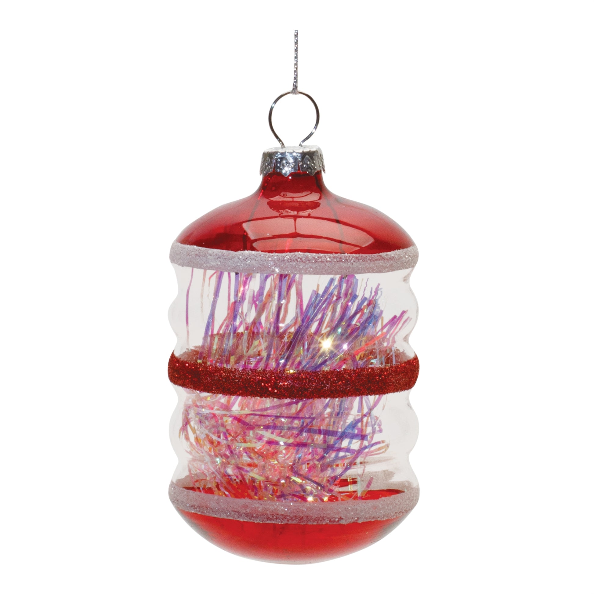 Finial Glass Ornament with Tinsel Filling (Set of 12)