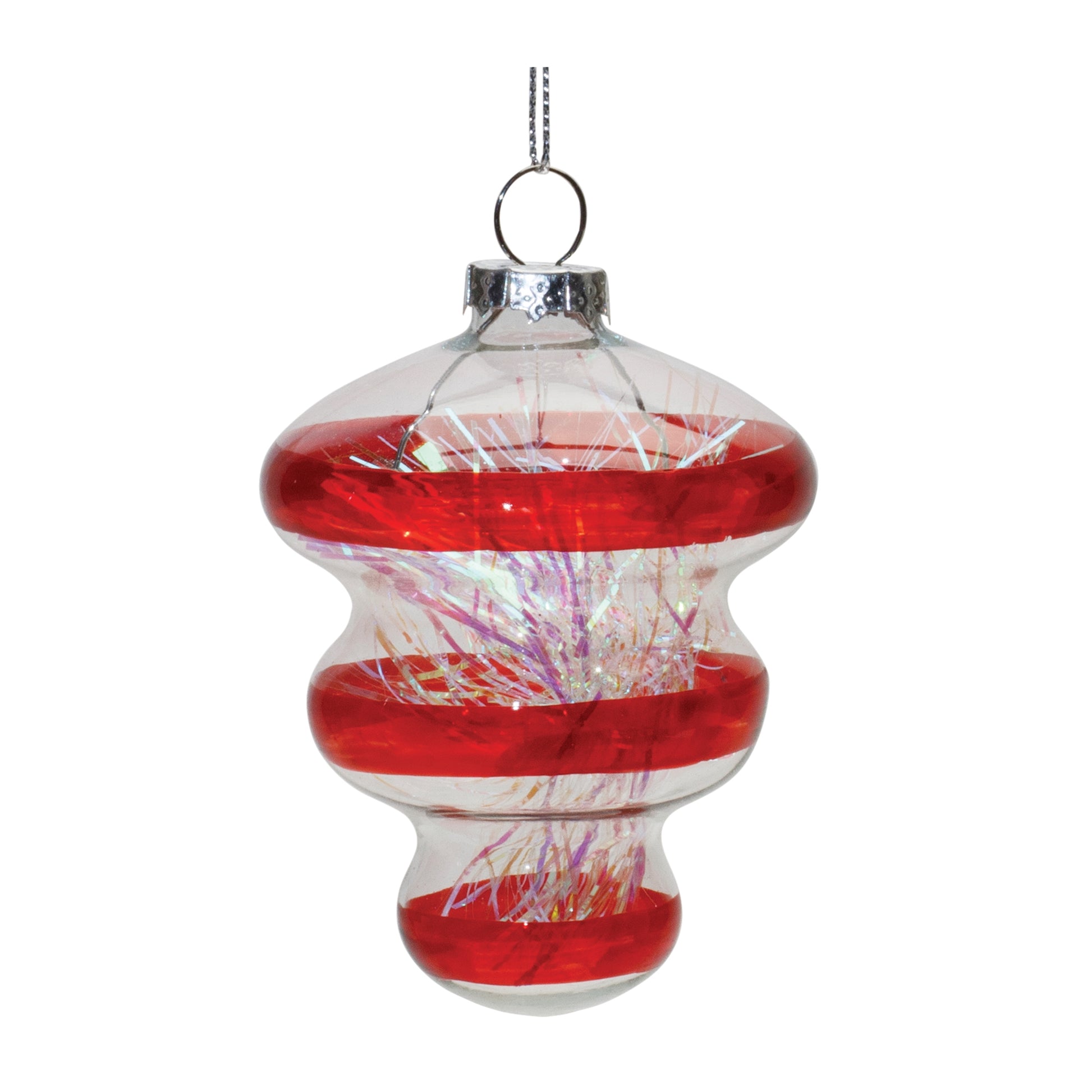 Finial Glass Ornament with Tinsel Filling (Set of 12)