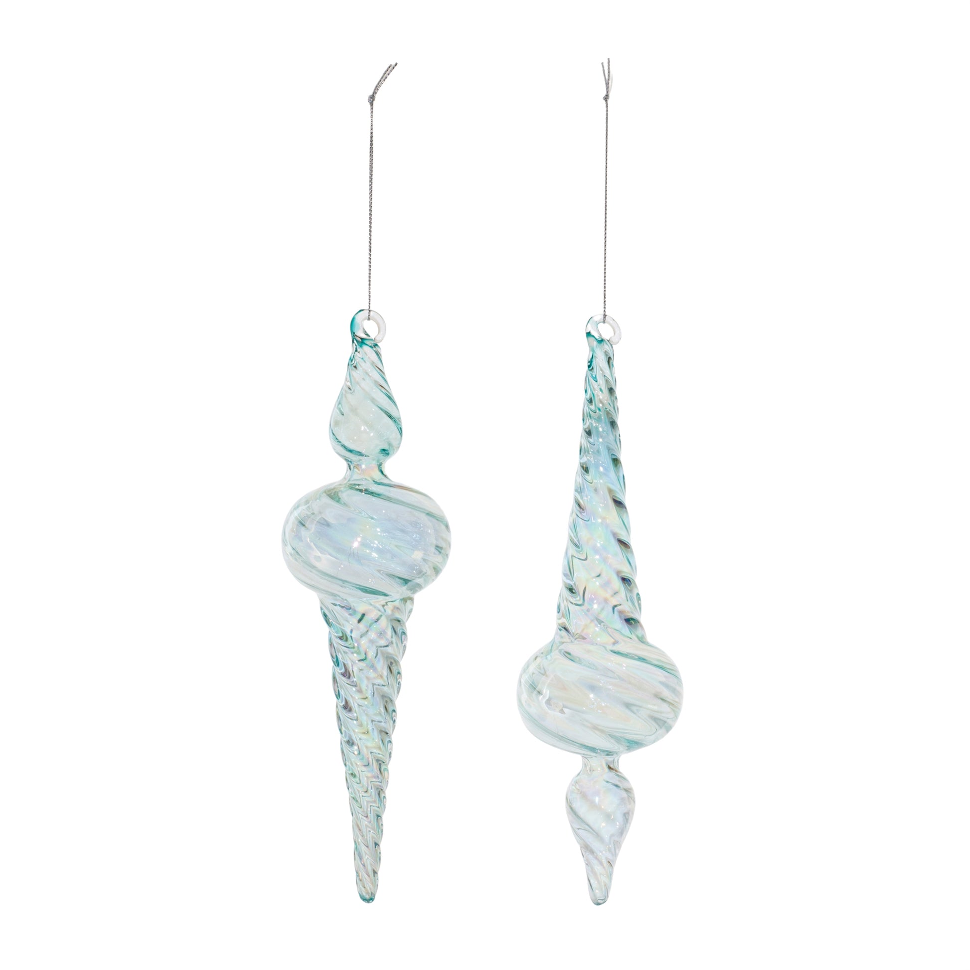 Iridescent Swirl Glass Finial Ornament (Set of 12)
