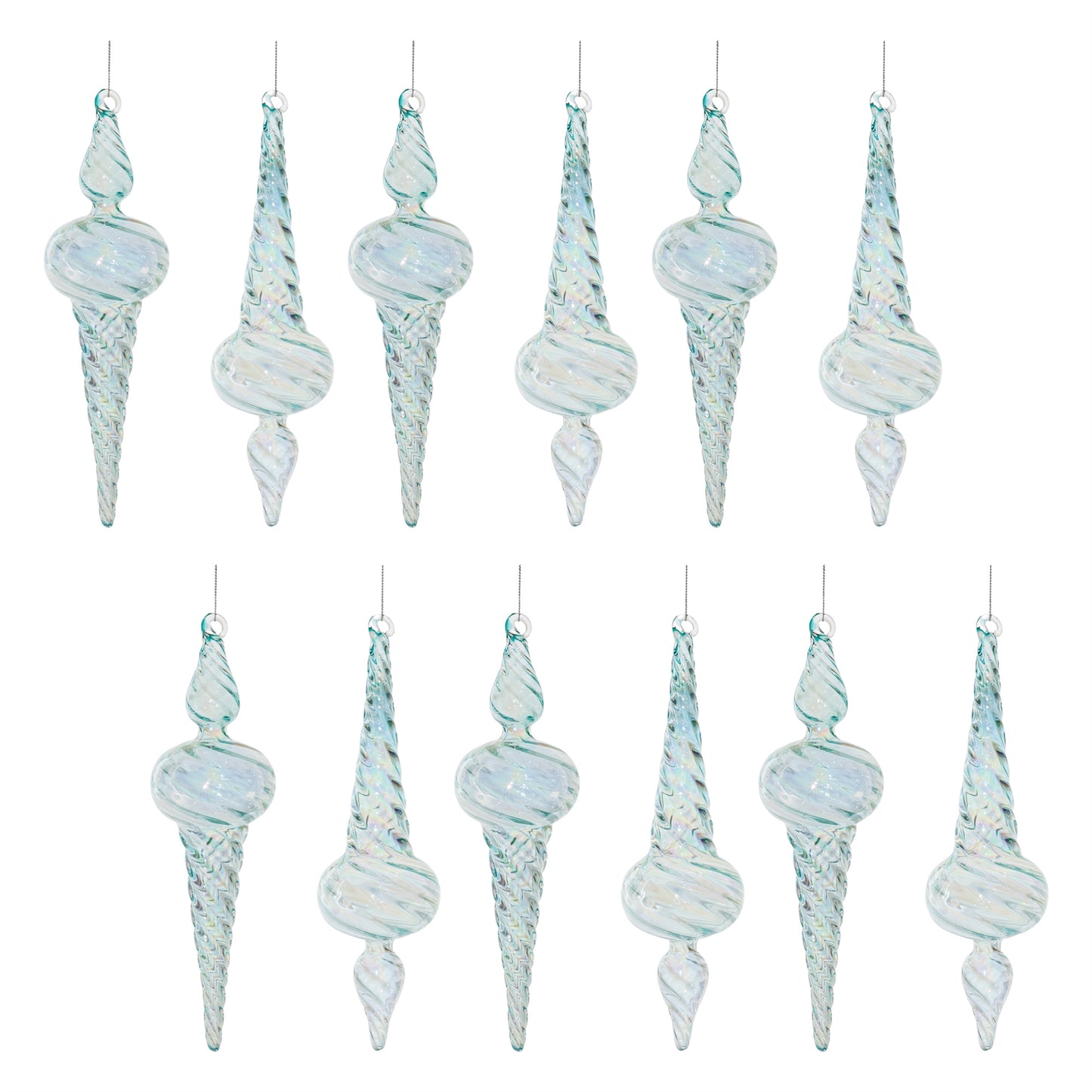 Iridescent Swirl Glass Finial Ornament (Set of 12)
