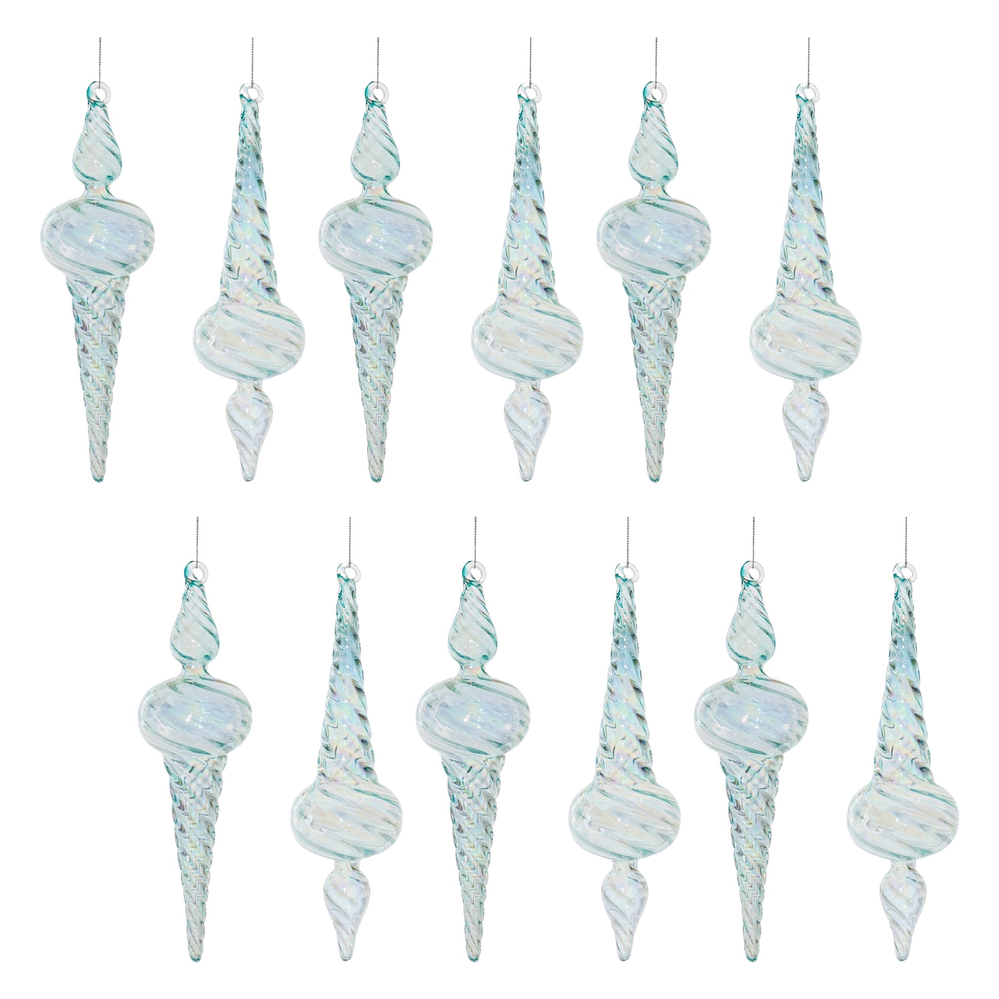 Iridescent Swirl Glass Finial Ornament (Set of 12)