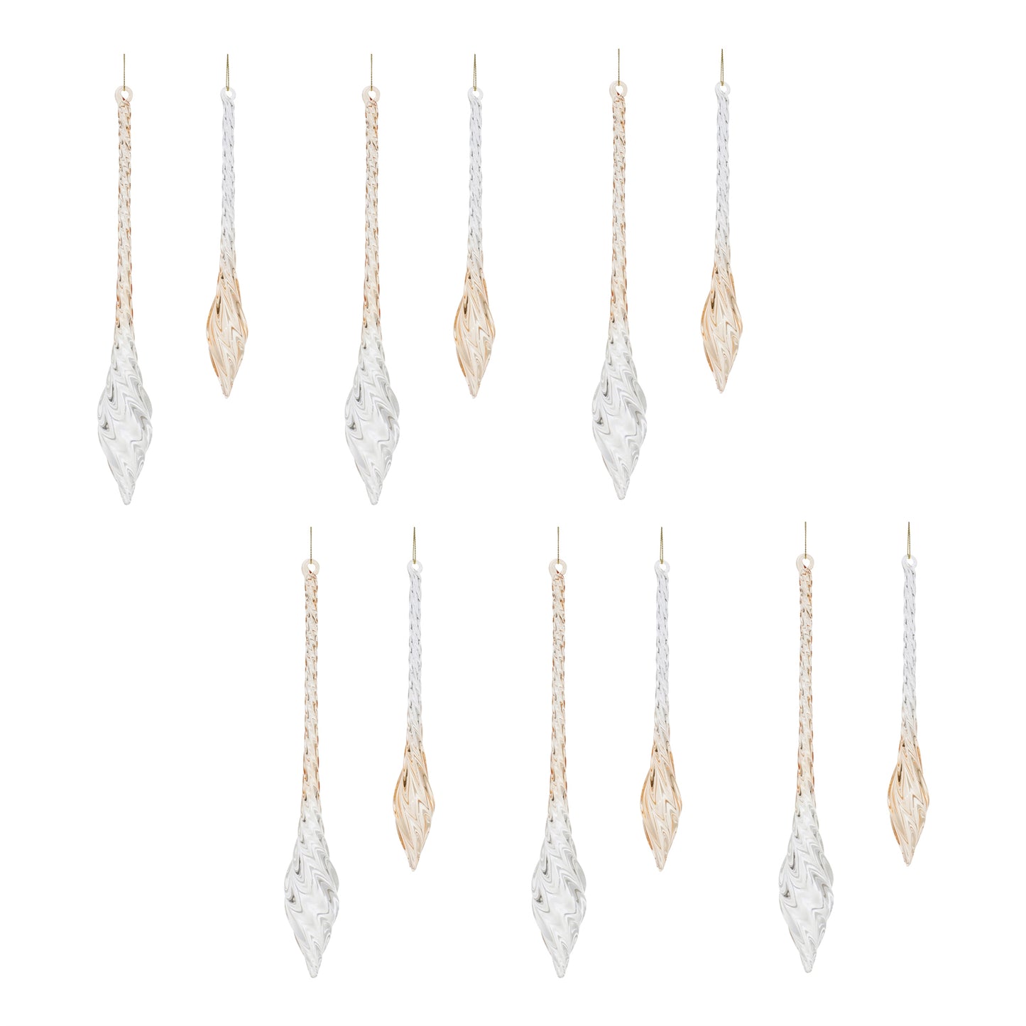 Amber Swirl Glass Finial Drop Ornament (Set of 12)