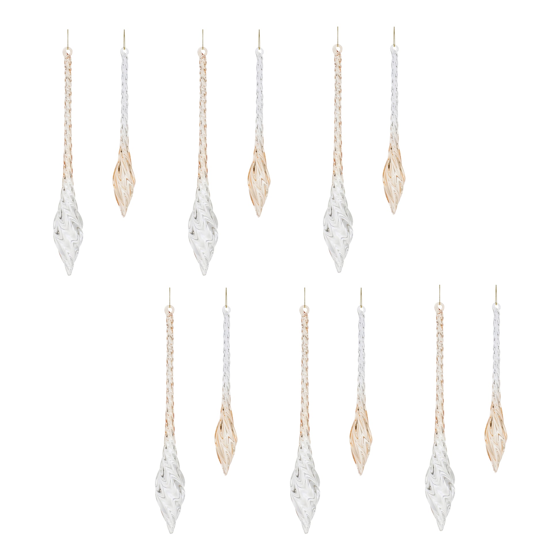 Amber Swirl Glass Finial Drop Ornament (Set of 12)