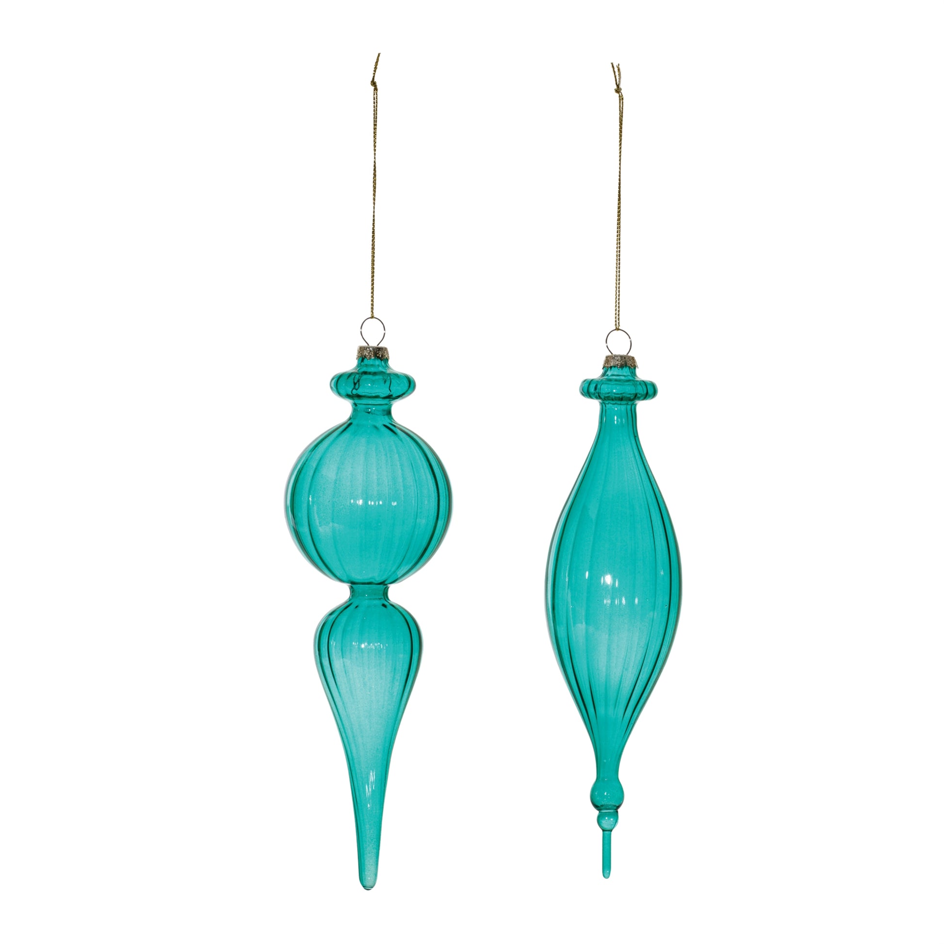 Blue Ribbed Glass Finial Drop Ornament (Set of 6)